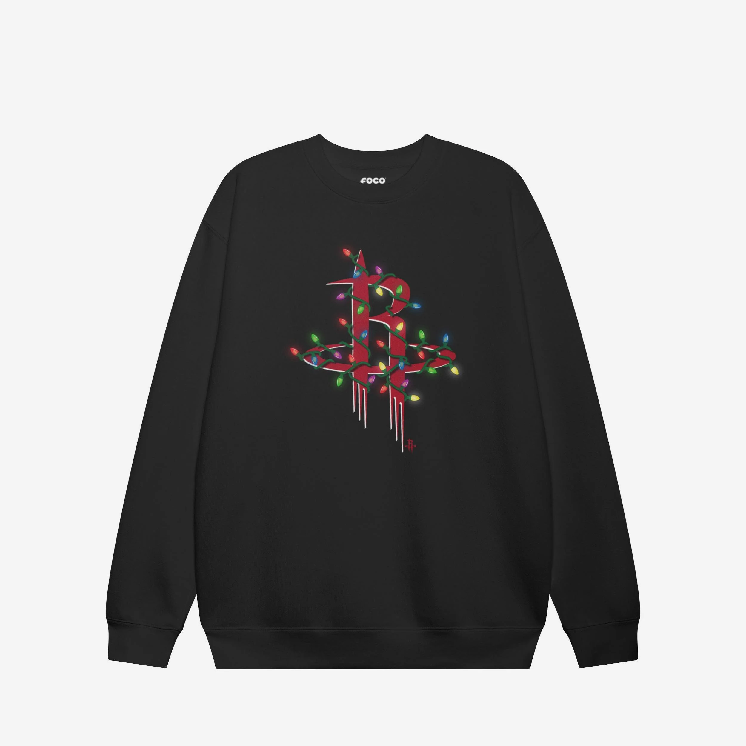 Houston Rockets Primary Logo Holiday Lights Crew Neck Sweatshirt