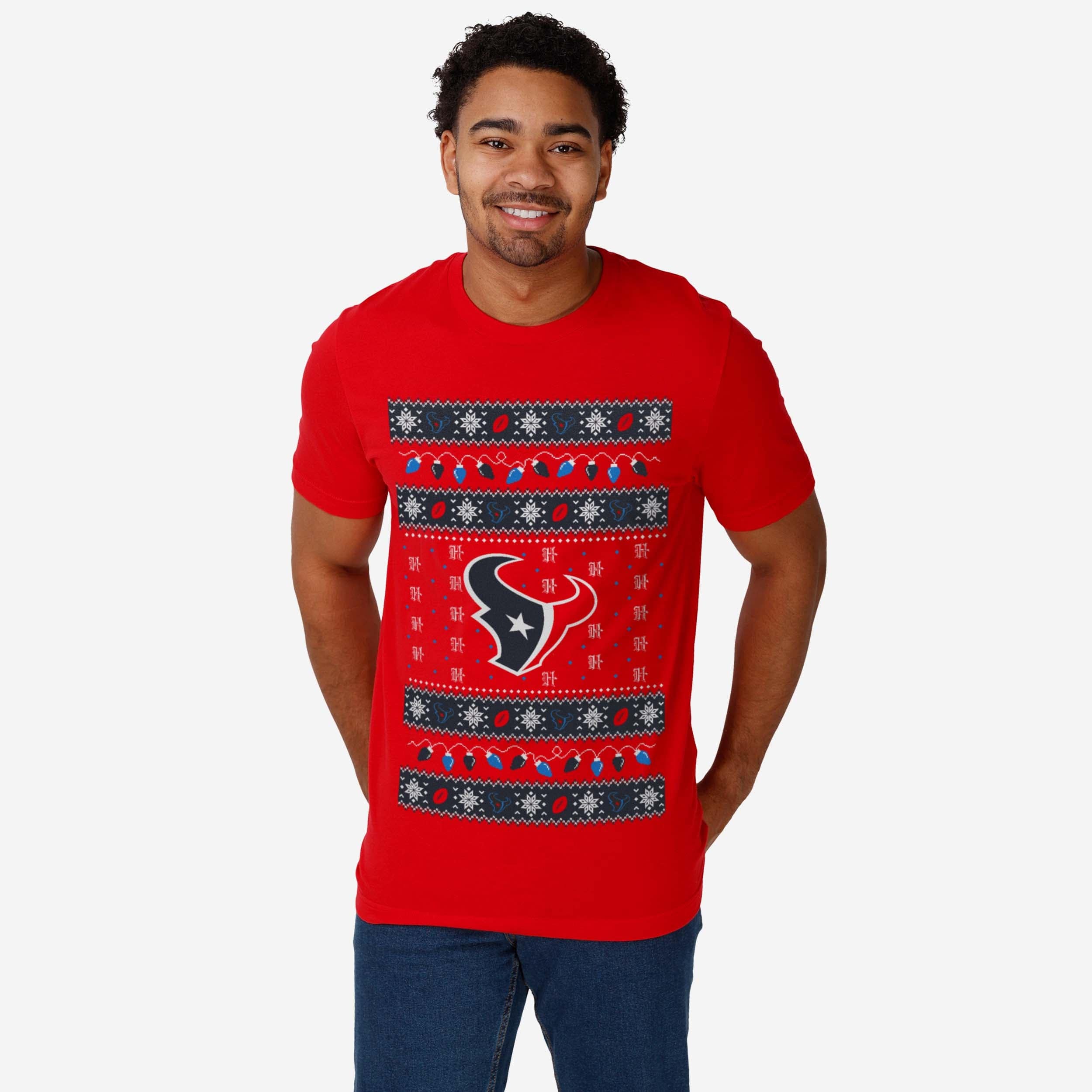 Houston Texans Holiday Lights Sweater T-Shirt - Image 2