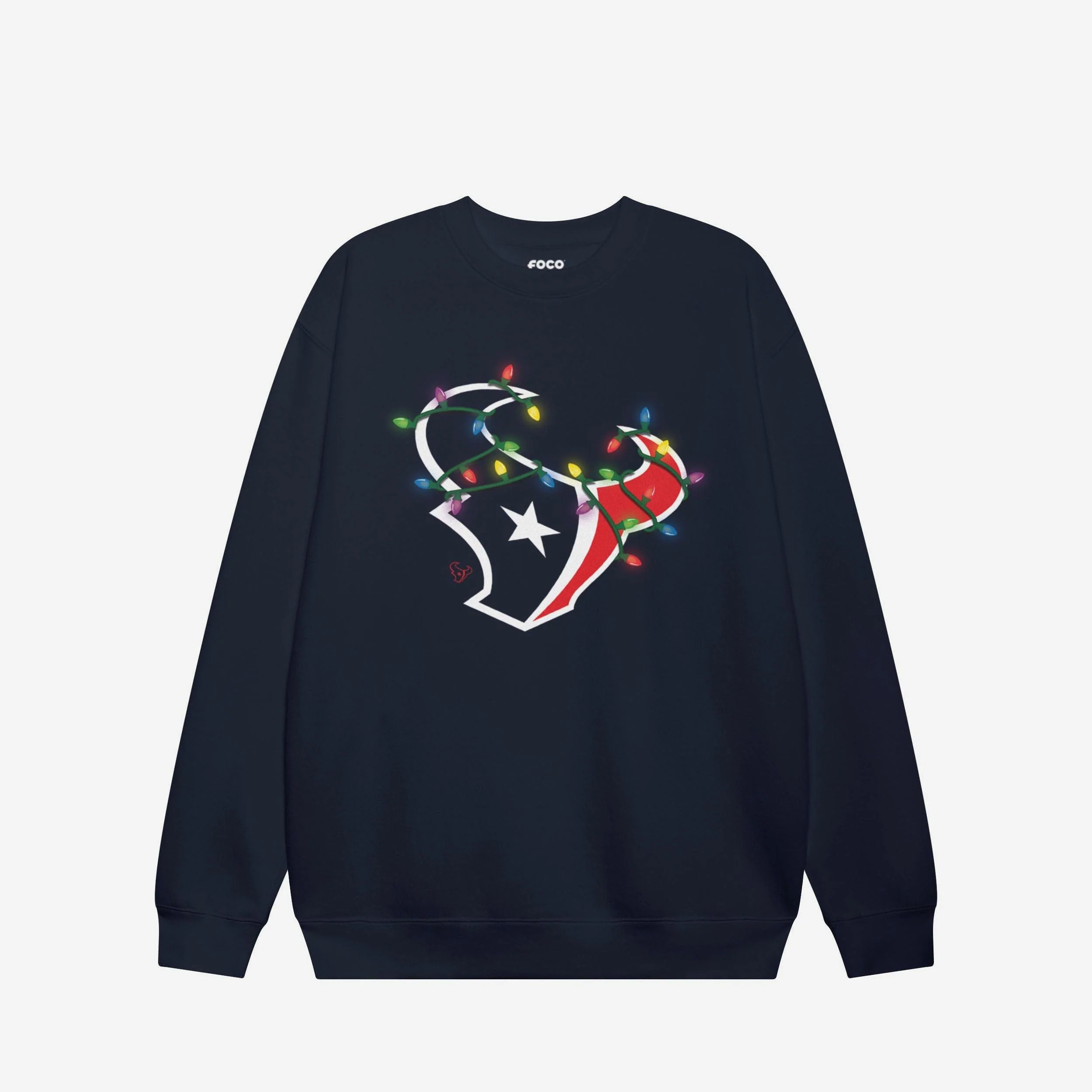Houston Texans Primary Logo Holiday Lights Crew Neck Sweatshirt - Image 3