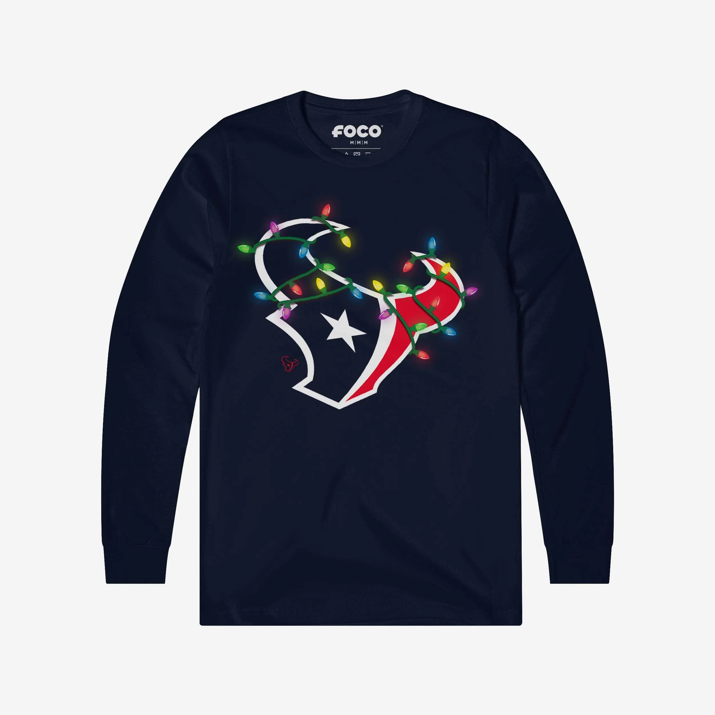 Houston Texans Primary Logo Holiday Lights Long Sleeve T-Shirt
