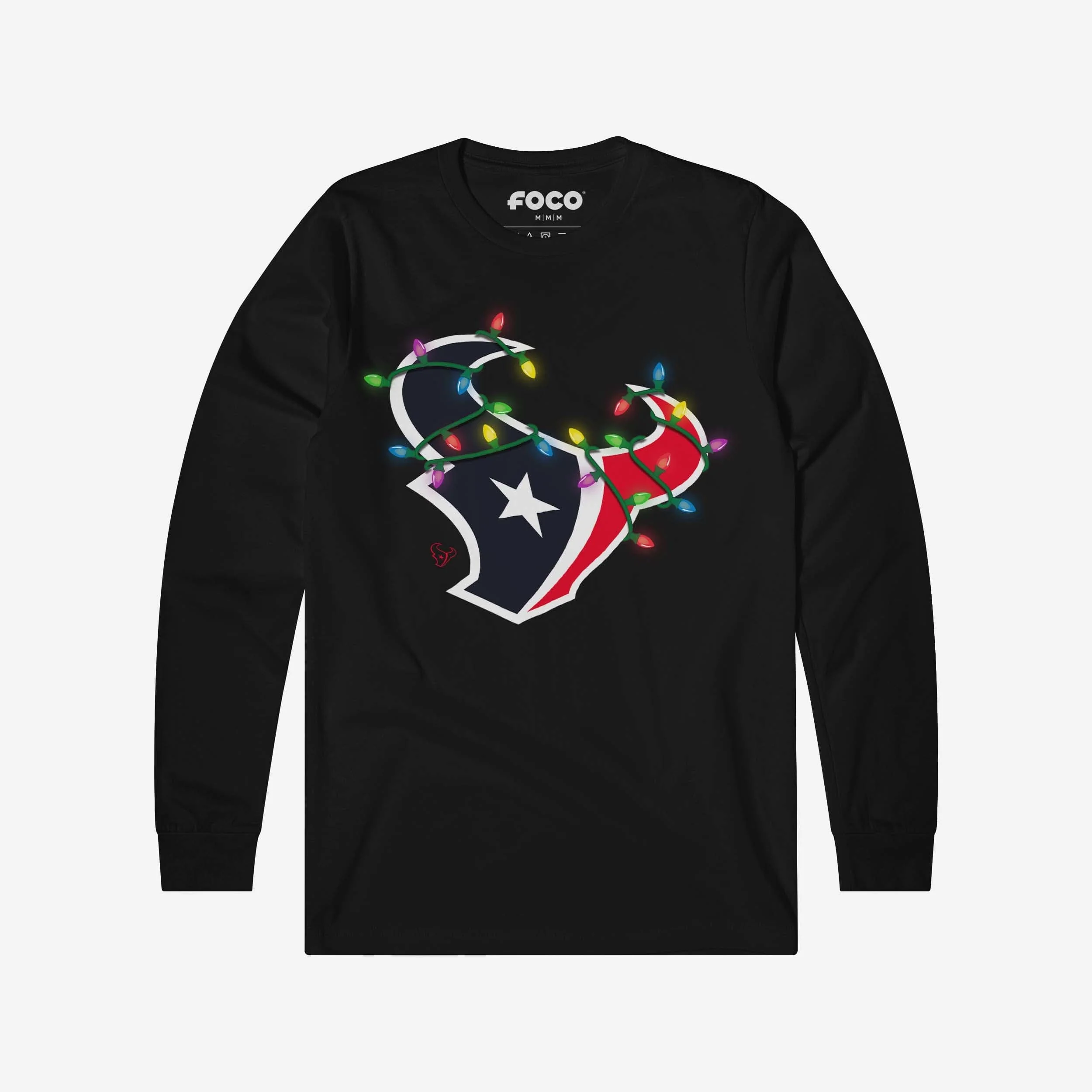 Houston Texans Primary Logo Holiday Lights Long Sleeve T-Shirt - Image 5