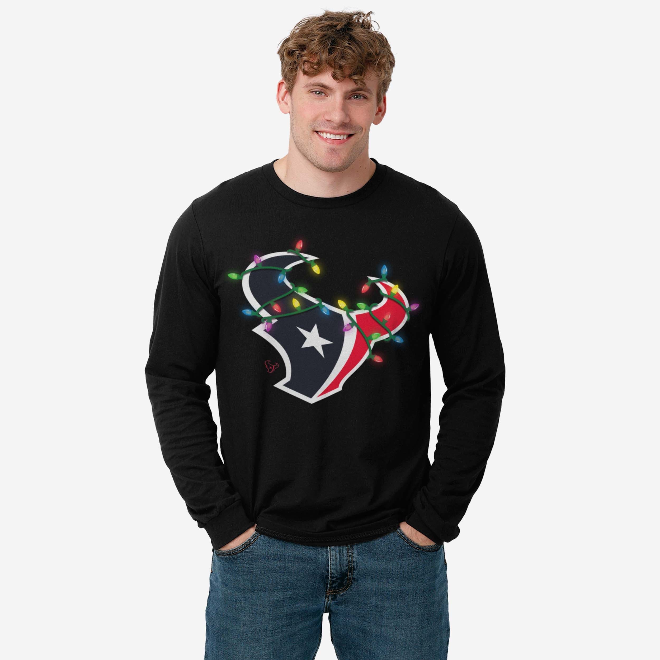 Houston Texans Primary Logo Holiday Lights Long Sleeve T-Shirt - Image 6