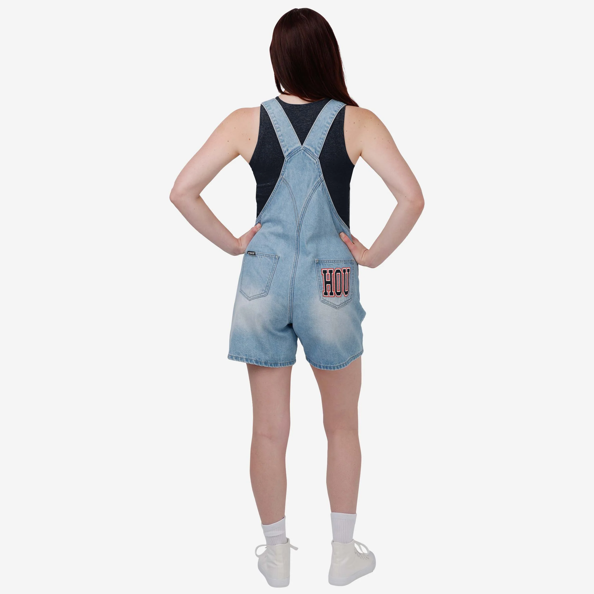 Houston Texans Womens Big Logo Denim Bib Shortalls - Image 2