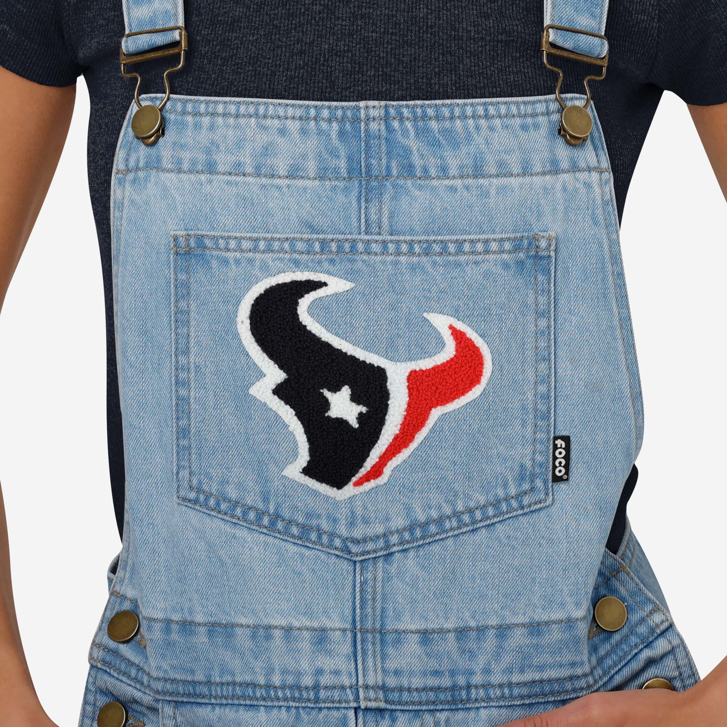 Houston Texans Womens Big Logo Denim Bib Shortalls - Image 3