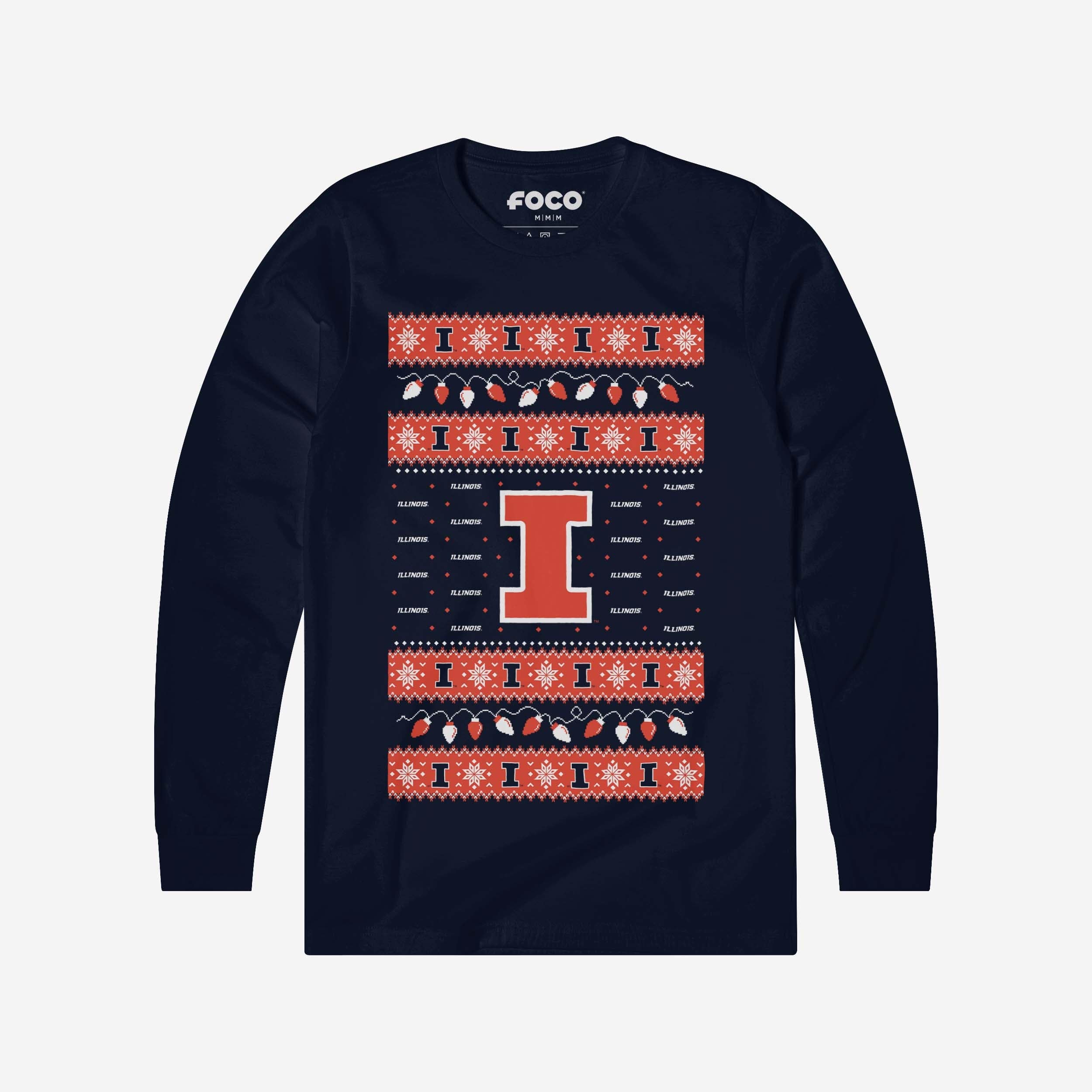 Illinois Fighting Illini Holiday Lights Sweater Long Sleeve T-Shirt