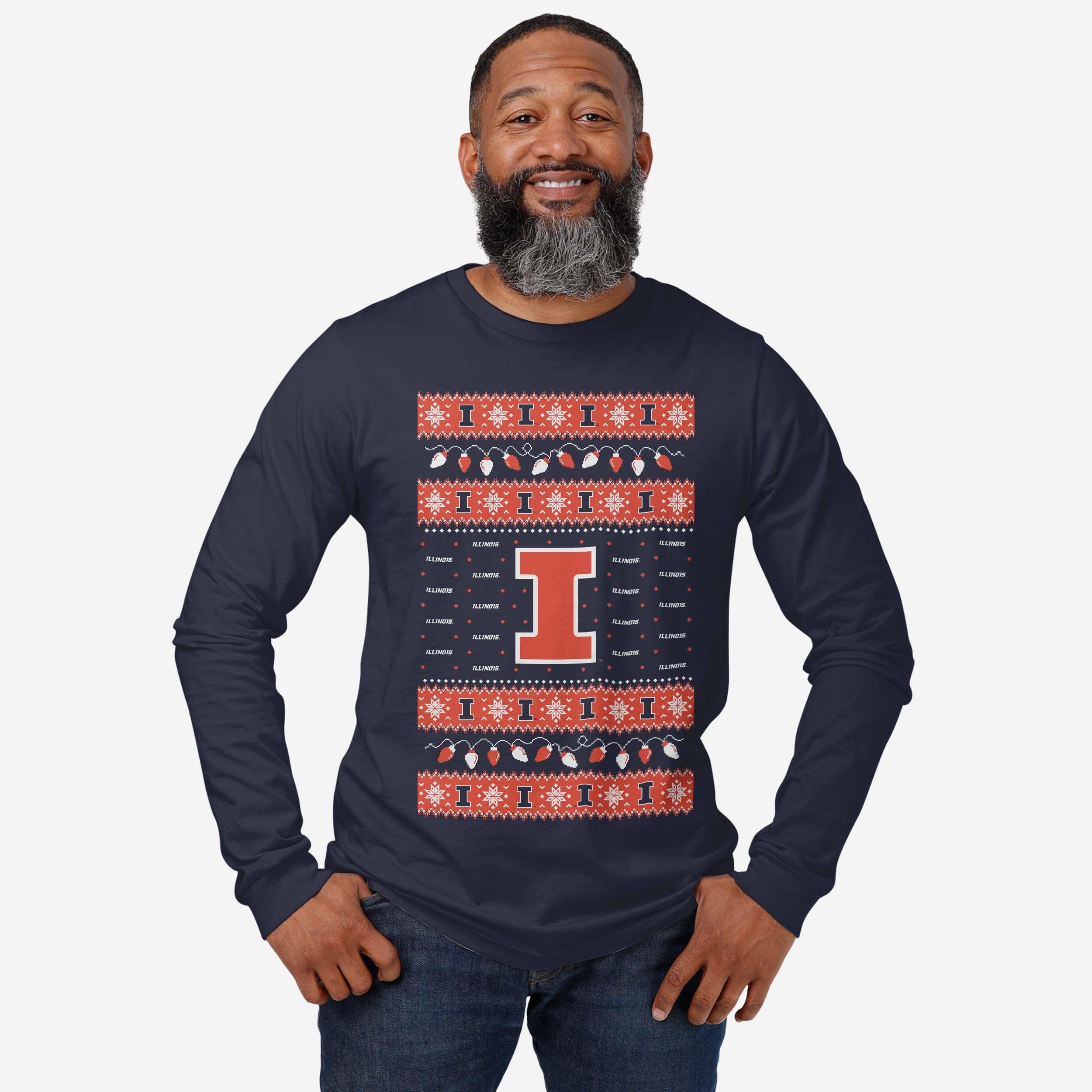 Illinois Fighting Illini Holiday Lights Sweater Long Sleeve T-Shirt - Image 2