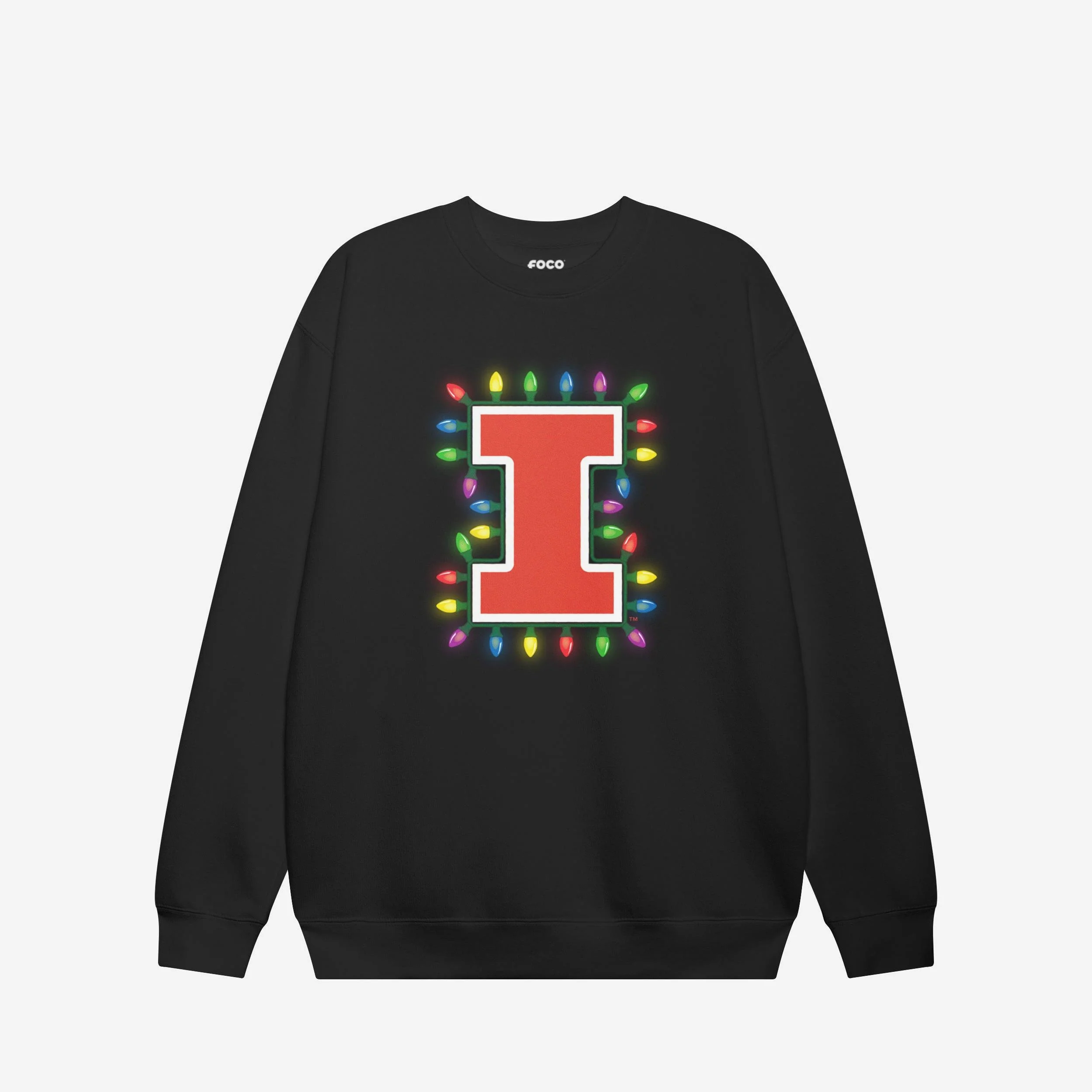 Illinois Fighting Illini Primary Logo Holiday Lights Crew Neck Sweatshirt