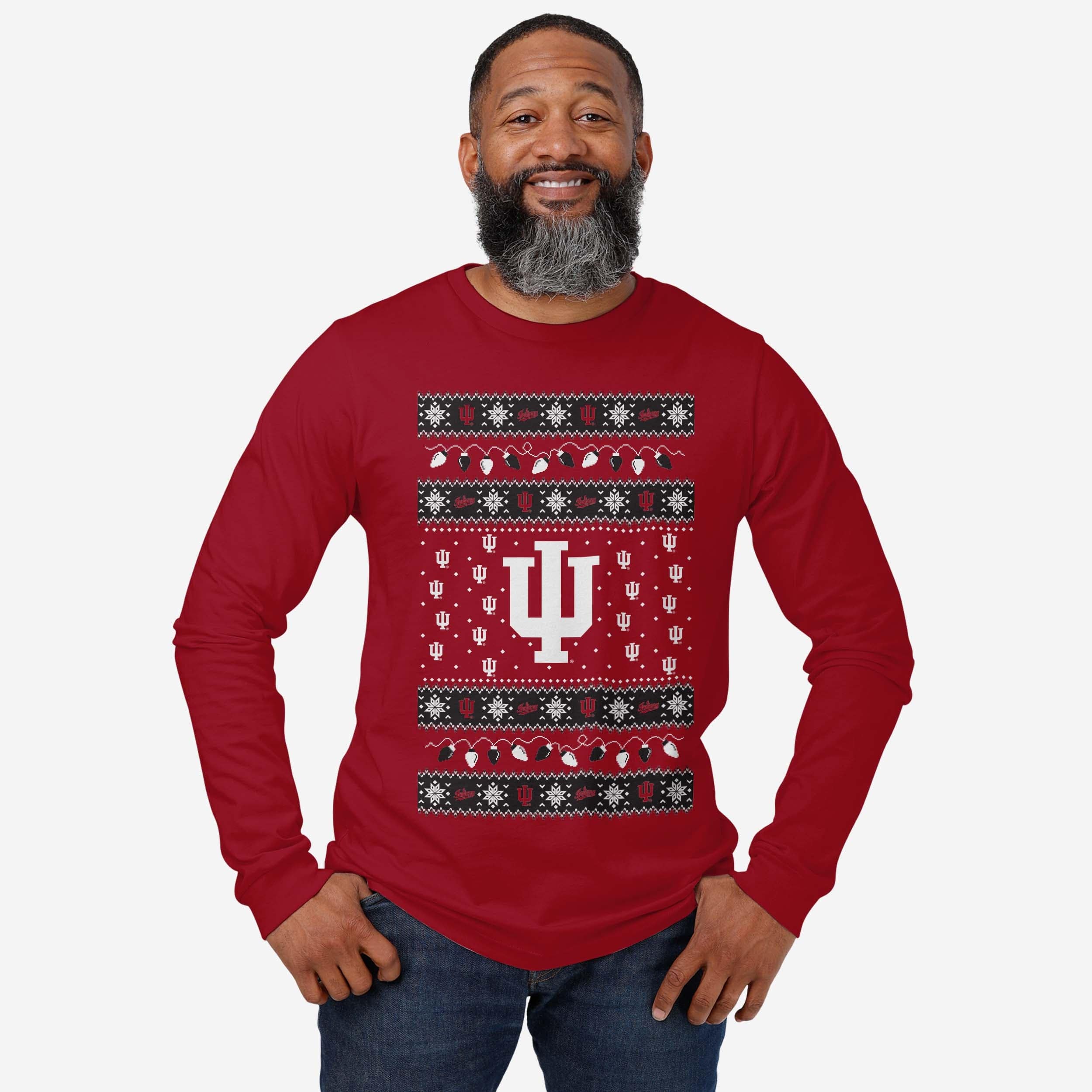 Indiana Hoosiers Holiday Lights Sweater Long Sleeve T-Shirt - Image 2