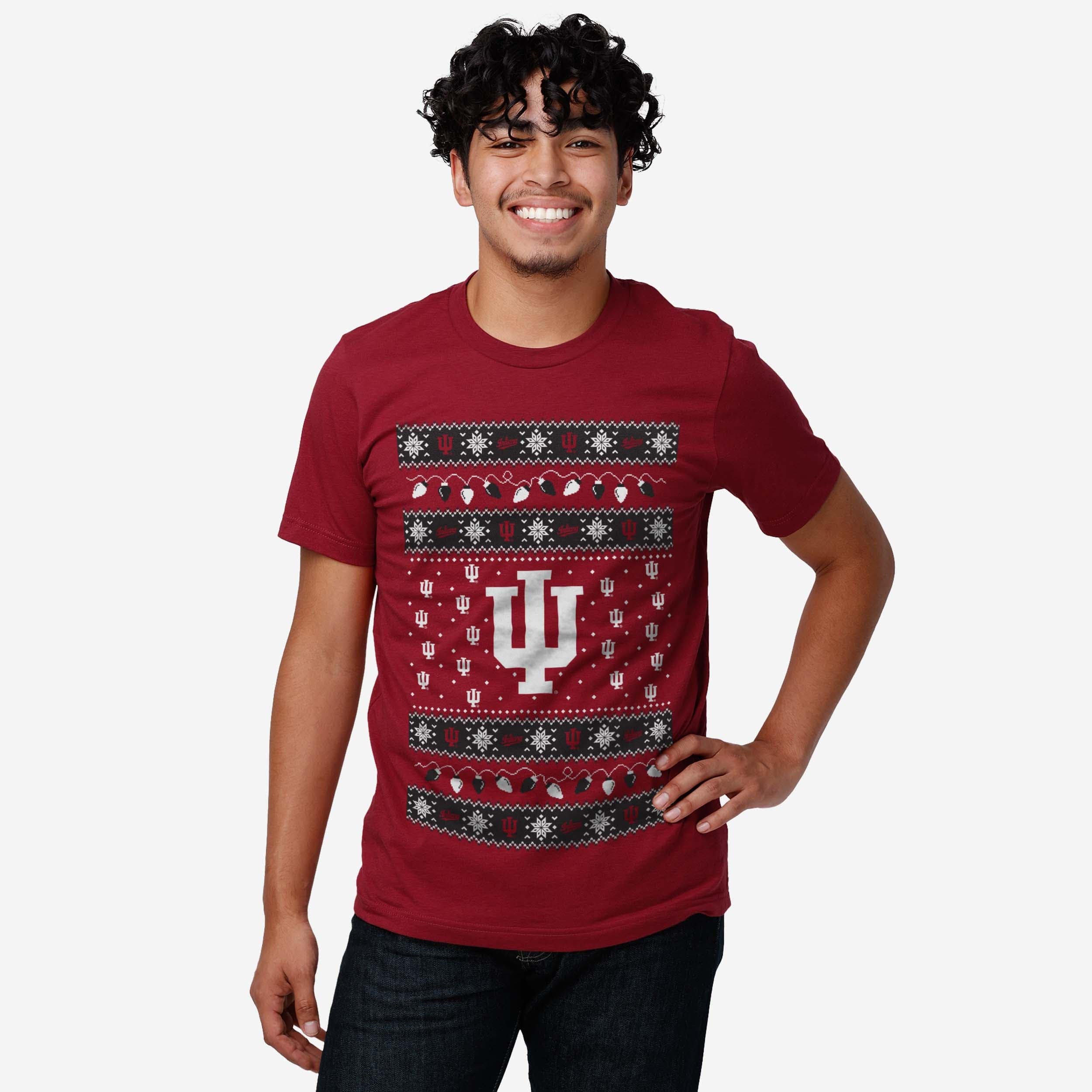 Indiana Hoosiers Holiday Lights Sweater T-Shirt - Image 2