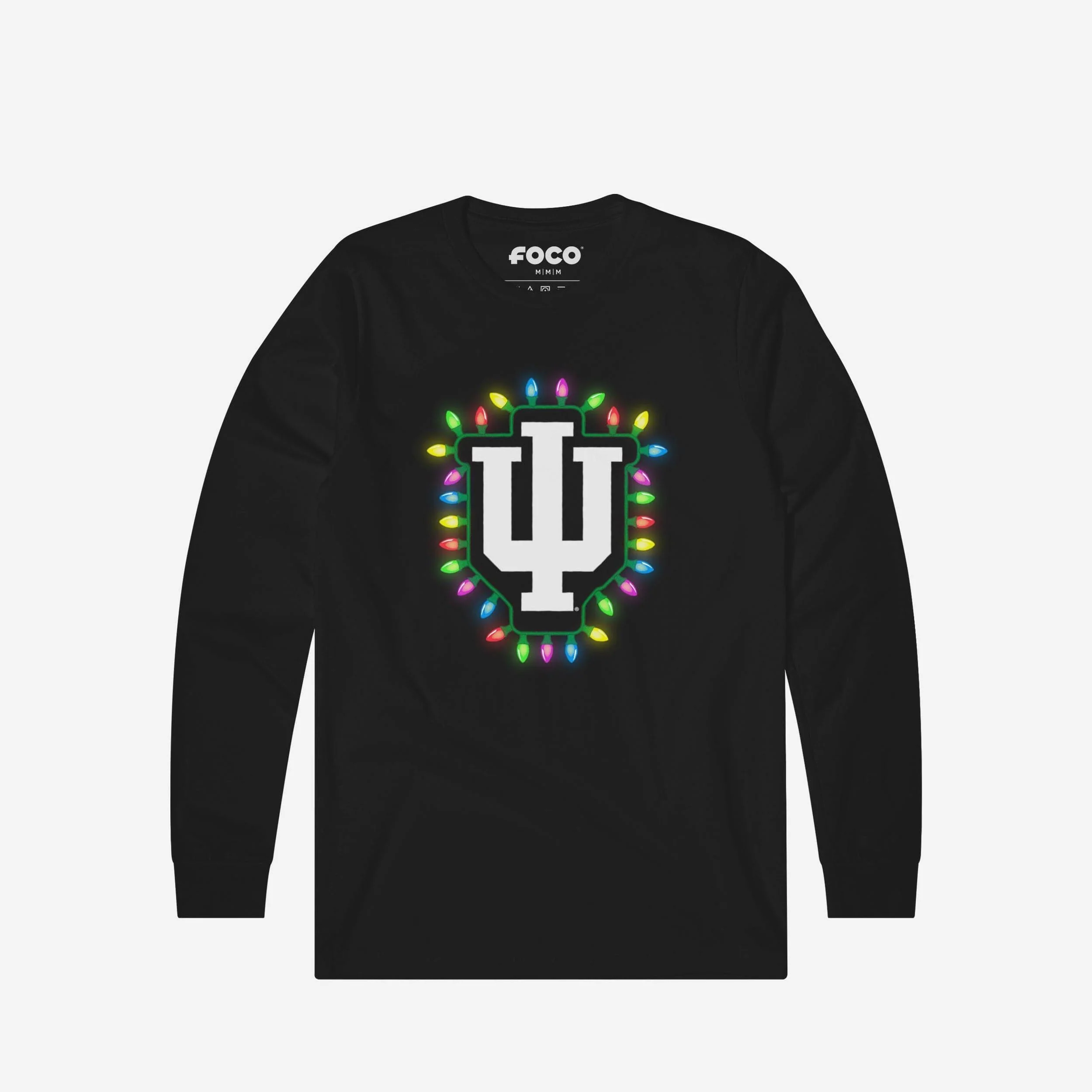 Indiana Hoosiers Primary Logo Holiday Lights Long Sleeve T-Shirt