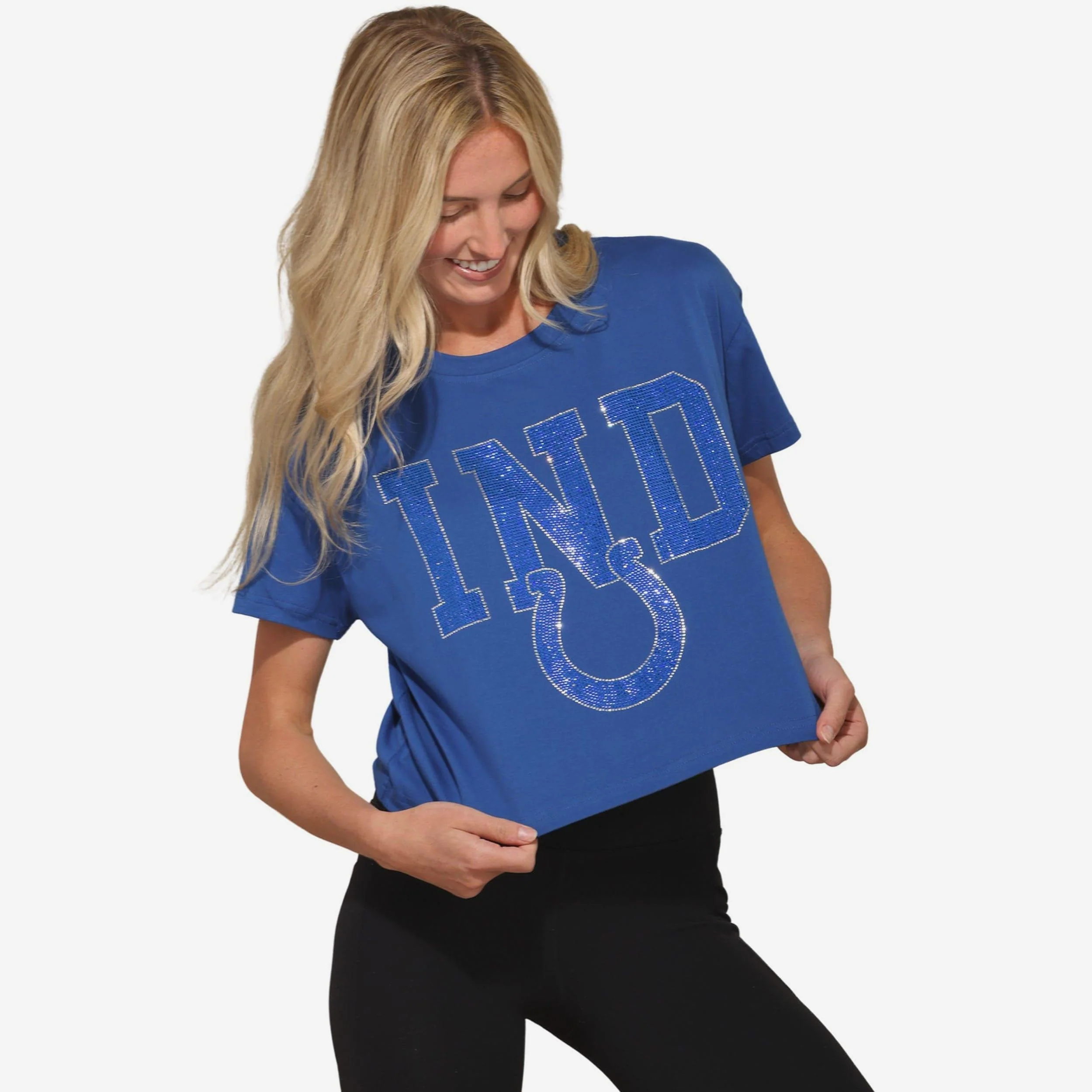 Indianapolis Colts Womens Rhinestone Logo Crop Top