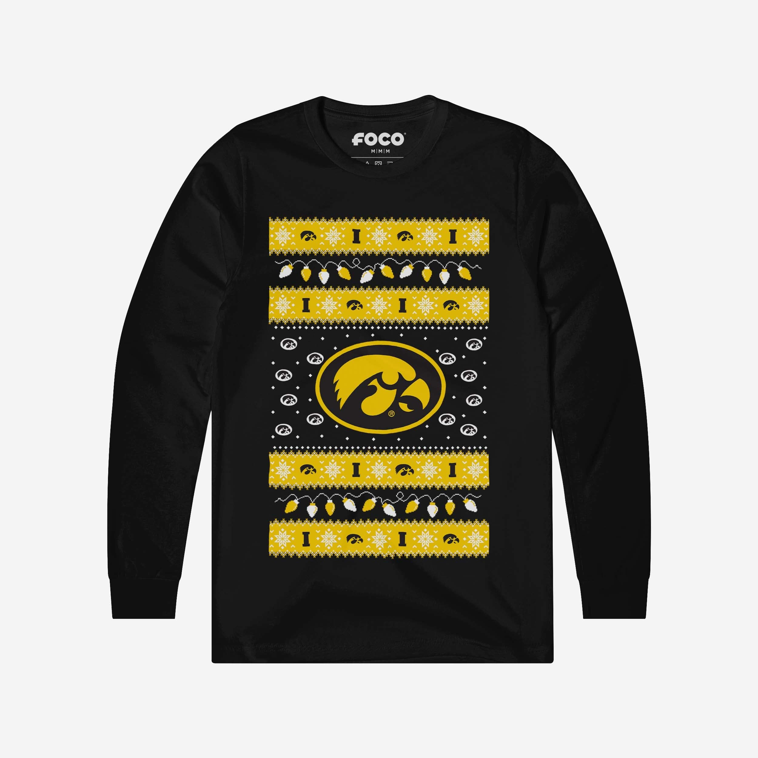 Iowa Hawkeyes Holiday Lights Sweater Long Sleeve T-Shirt