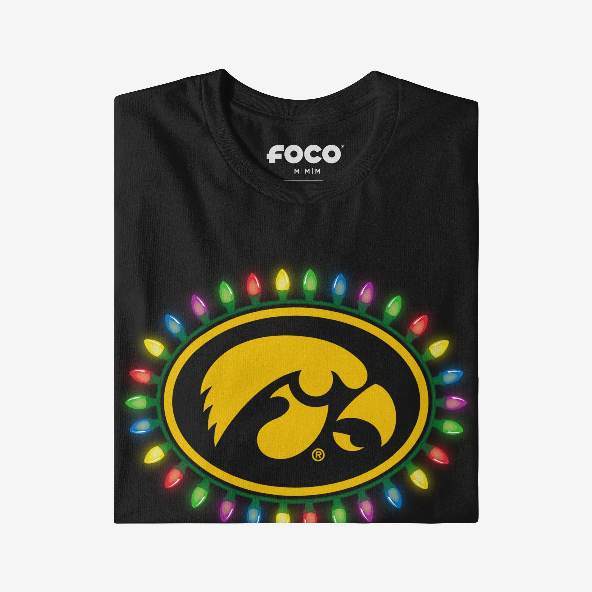 Iowa Hawkeyes Primary Logo Holiday Lights Long Sleeve T-Shirt - Image 3