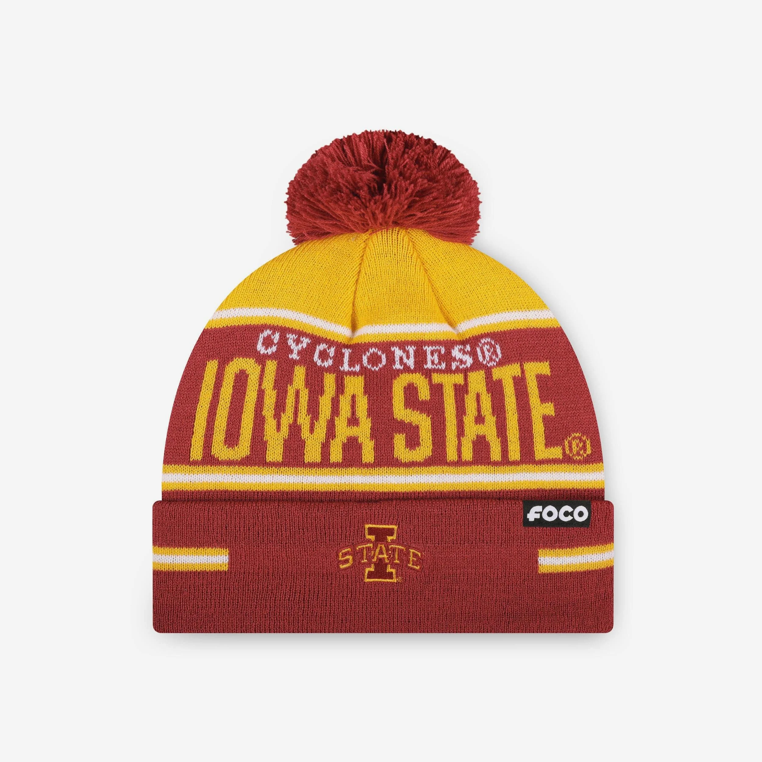 Iowa State Cyclones Big Wordmark Stripe Pom Beanie
