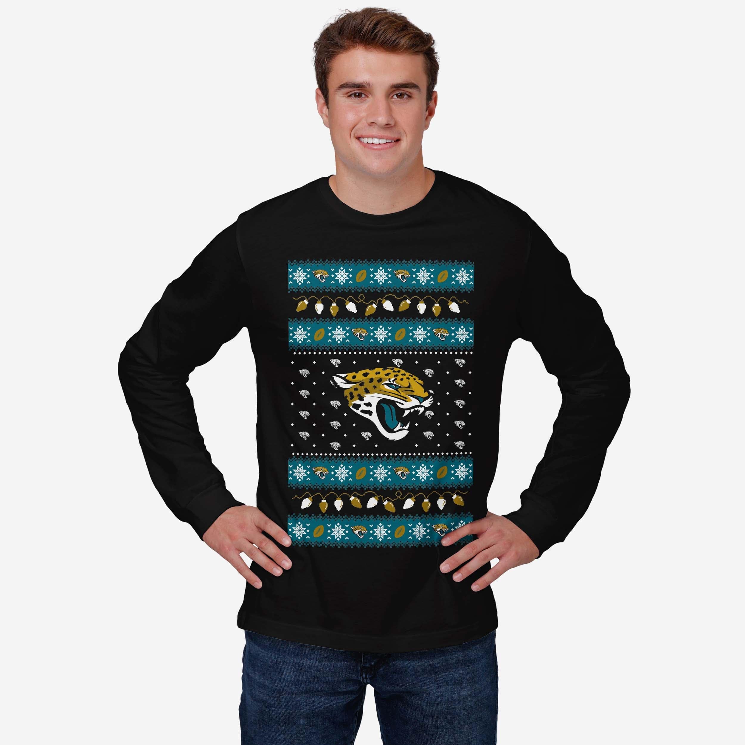 Jacksonville Jaguars Holiday Lights Sweater Long Sleeve T-Shirt - Image 2