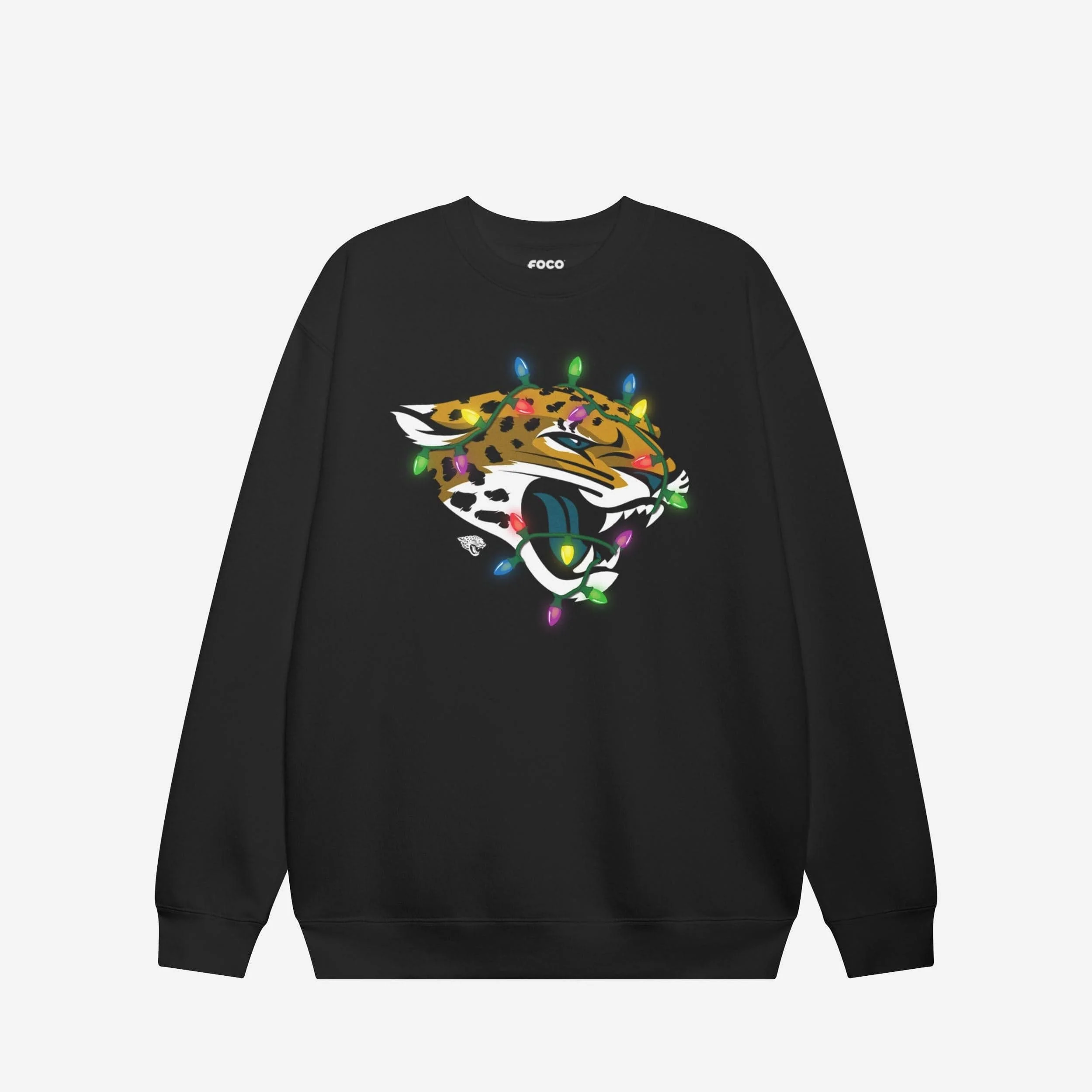 Jacksonville Jaguars Primary Logo Holiday Lights Crew Neck Sweatshirt