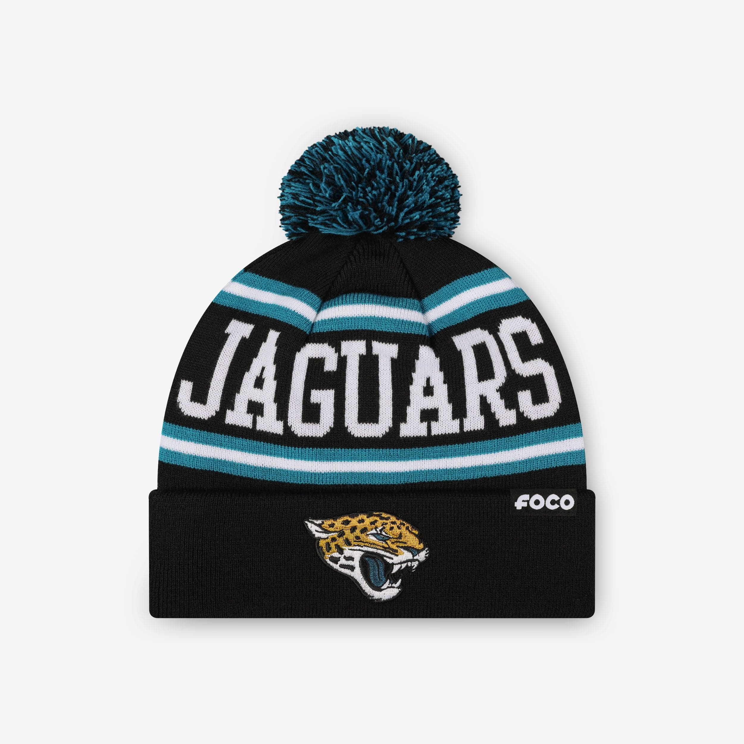 Jacksonville Jaguars Primary Logo Stripe Pom Beanie
