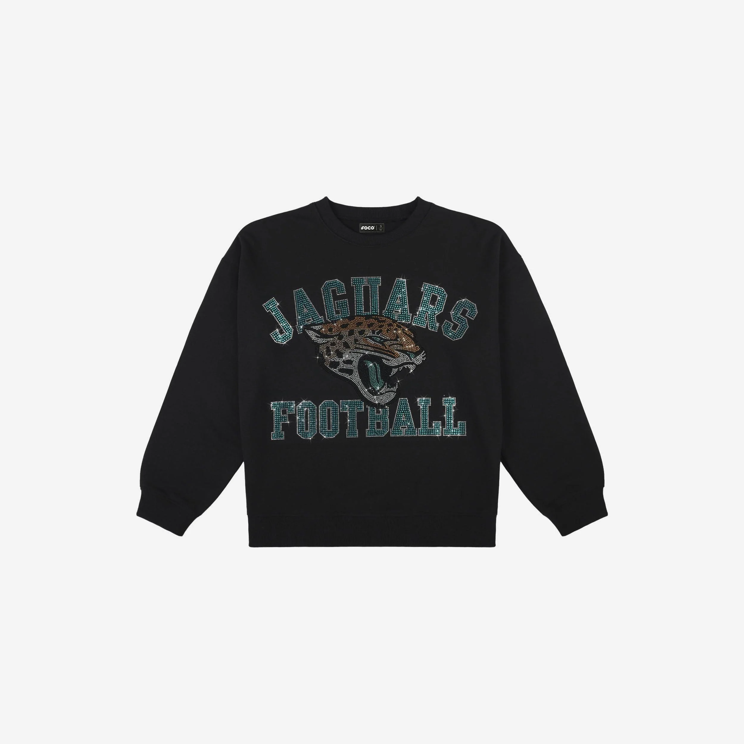 Jacksonville Jaguars Womens Rhinestone Logo Oversized Crew Neck Sweatshirt - Image 4