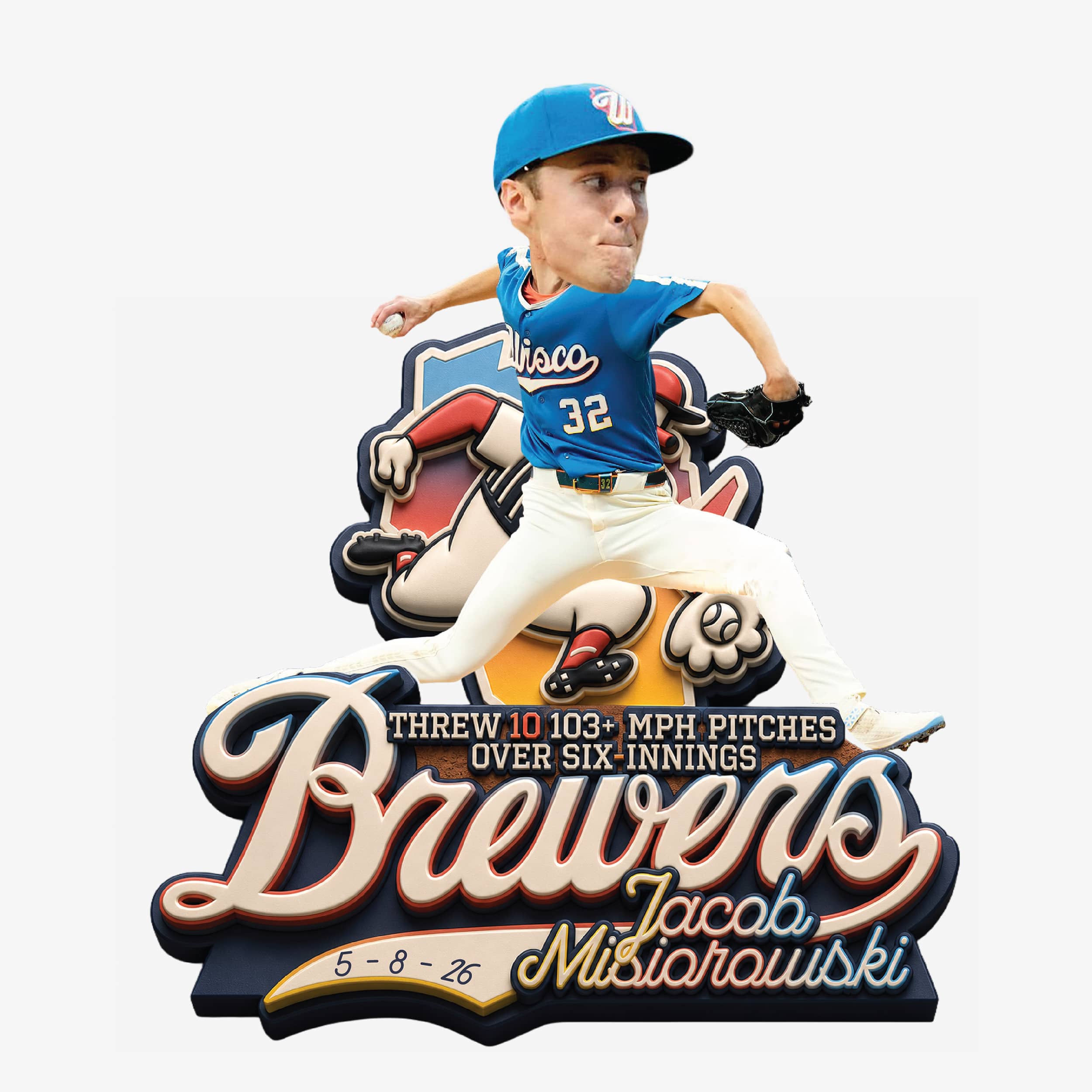Jacob Misiorowski Milwaukee Brewers Historic Heat Bobblehead