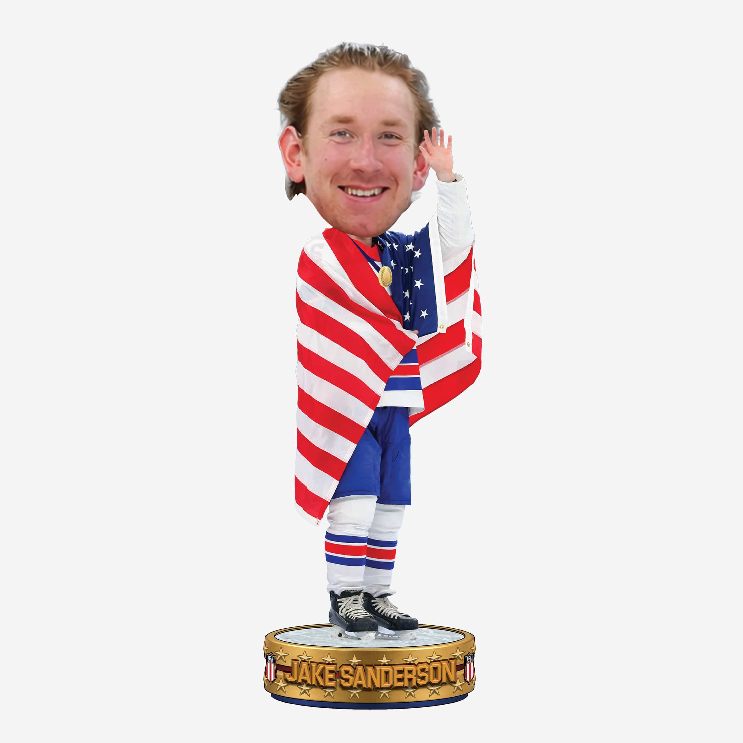 Jake Sanderson Team USA Men's Hockey American Flag Bobblehead