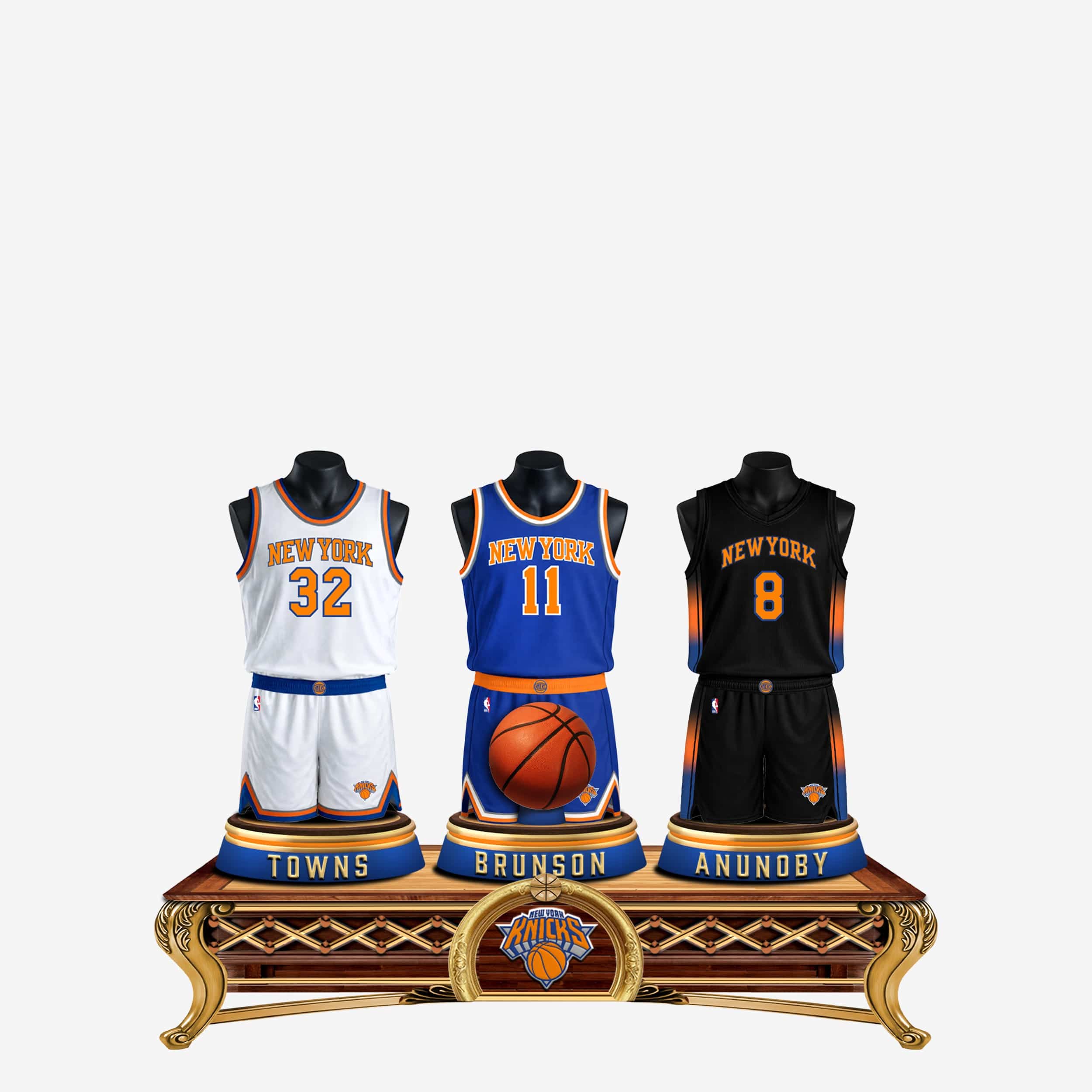 Jalen Brunson & Karl-Anthony Towns & OG Anunoby New York Knicks Triple Jersey Bust