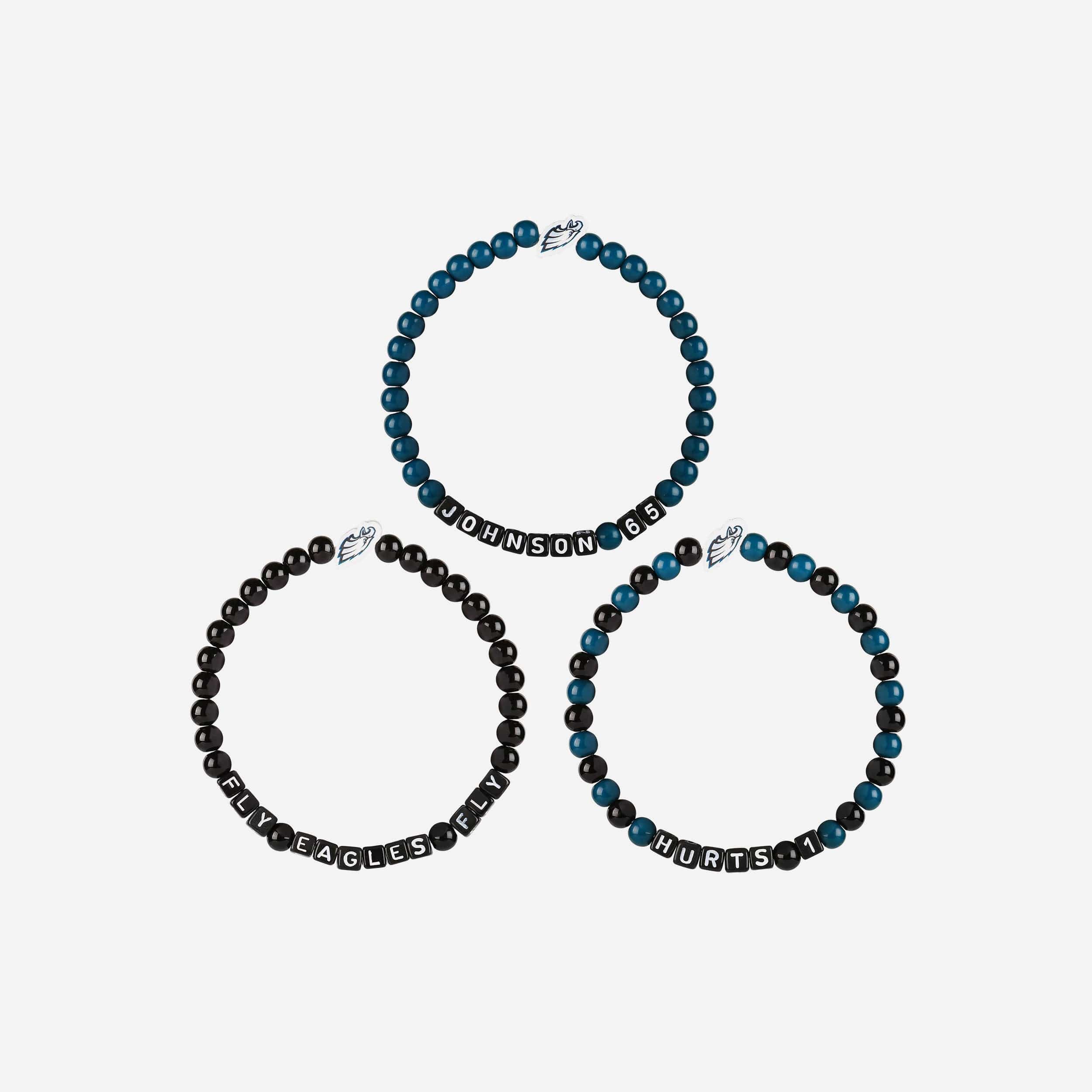Jalen Hurts & Lane Johnson Philadelphia Eagles 3 Pack Player Beaded Friendship Bracelet - Image 3