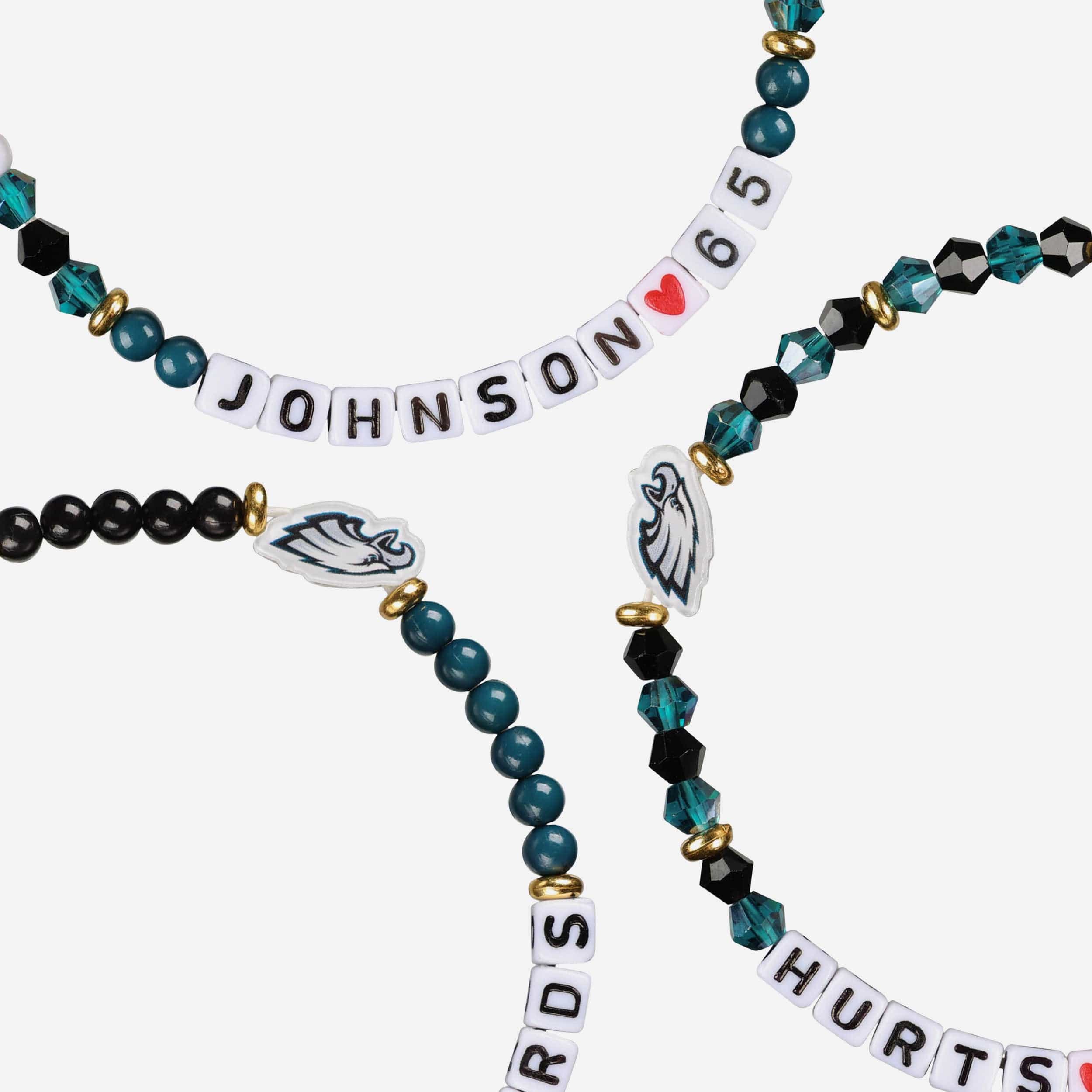 Jalen Hurts & Lane Johnson Philadelphia Eagles 3 Pack Player Friendship Bracelet - Image 2