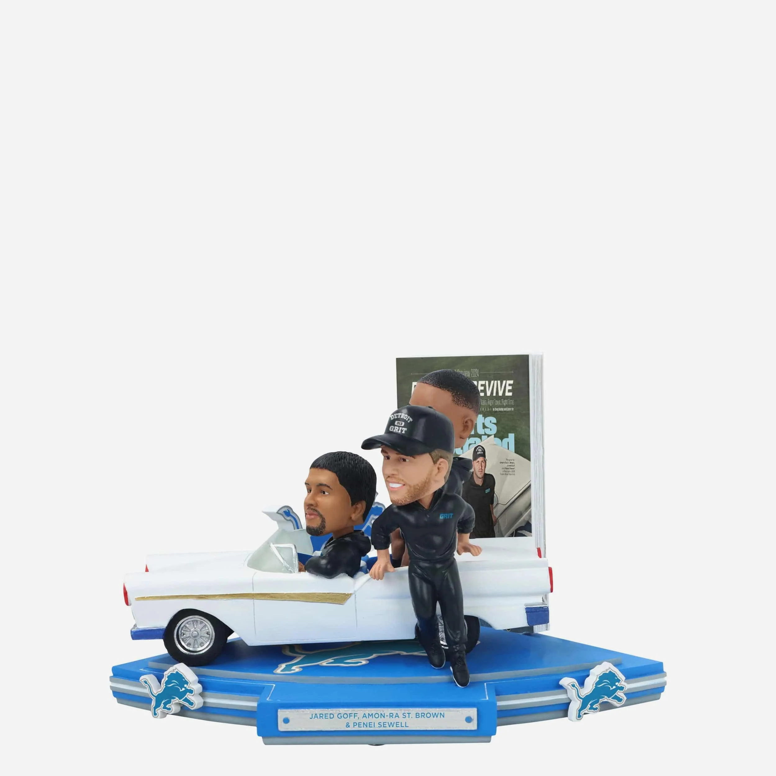 Jared Goff & Amon-Ra St Brown & Penei Sewell Detroit Lions Drive to Revive Sports Illustrated Cover Bobblehead