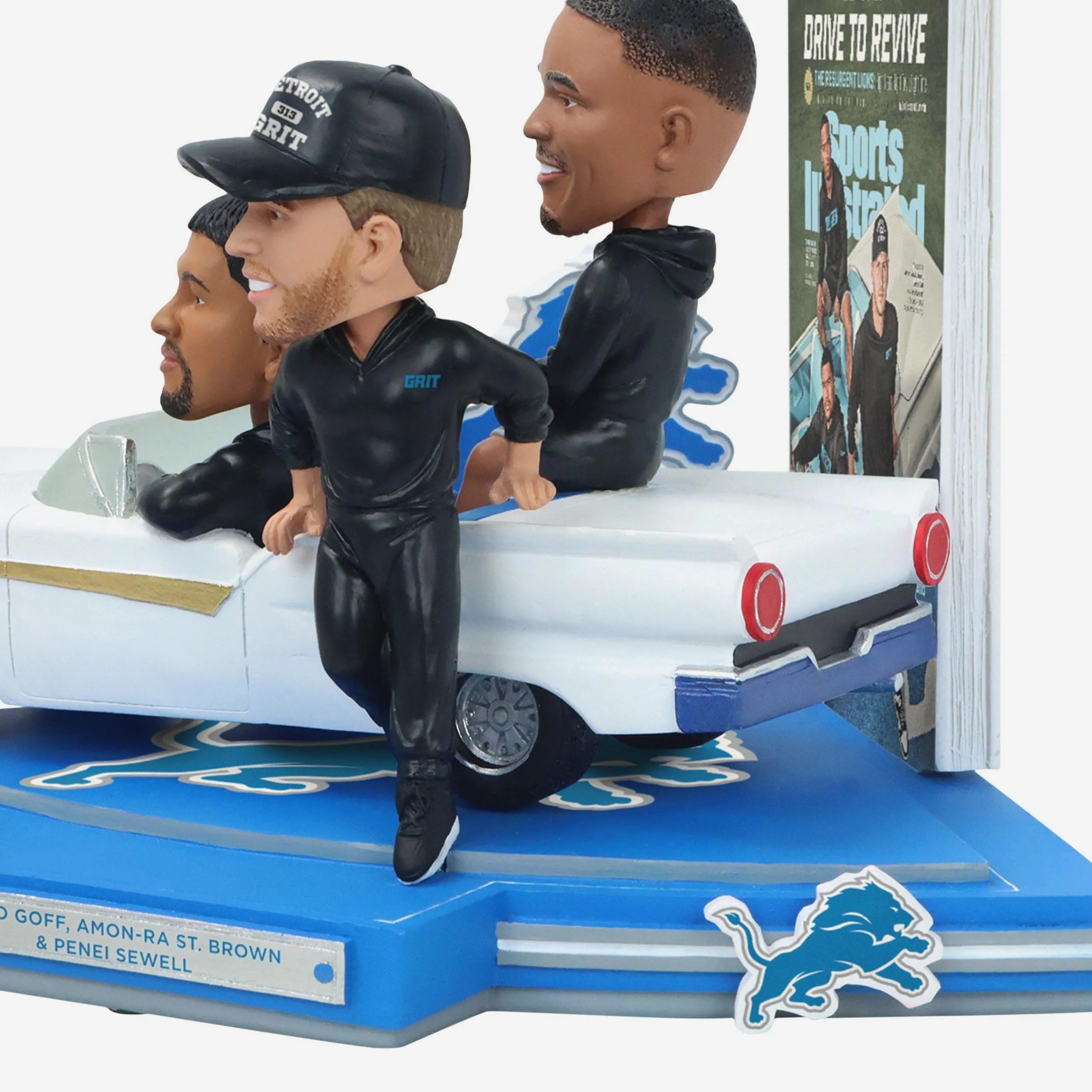 Jared Goff & Amon-Ra St Brown & Penei Sewell Detroit Lions Drive to Revive Sports Illustrated Cover Bobblehead - Image 4