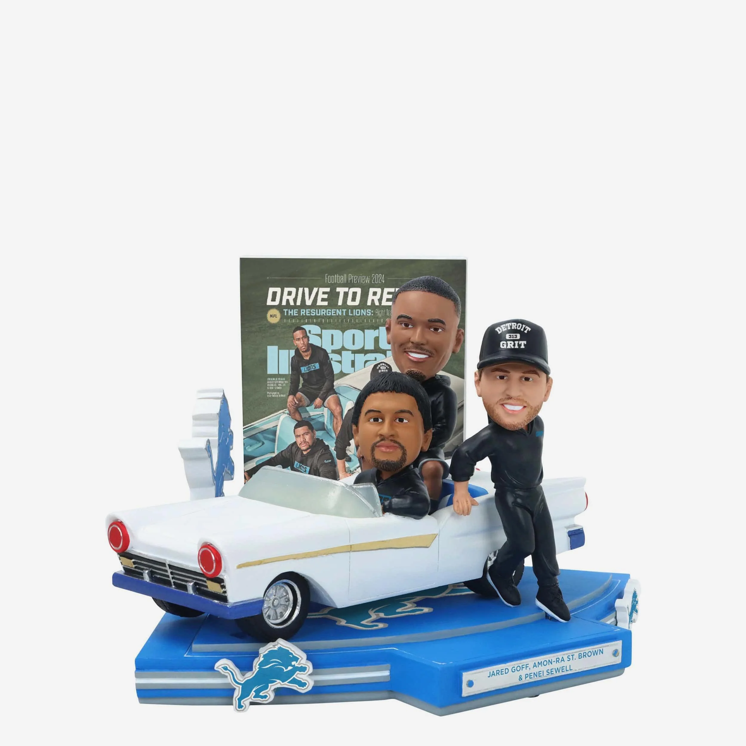 Jared Goff & Amon-Ra St Brown & Penei Sewell Detroit Lions Drive to Revive Sports Illustrated Cover Bobblehead - Image 6