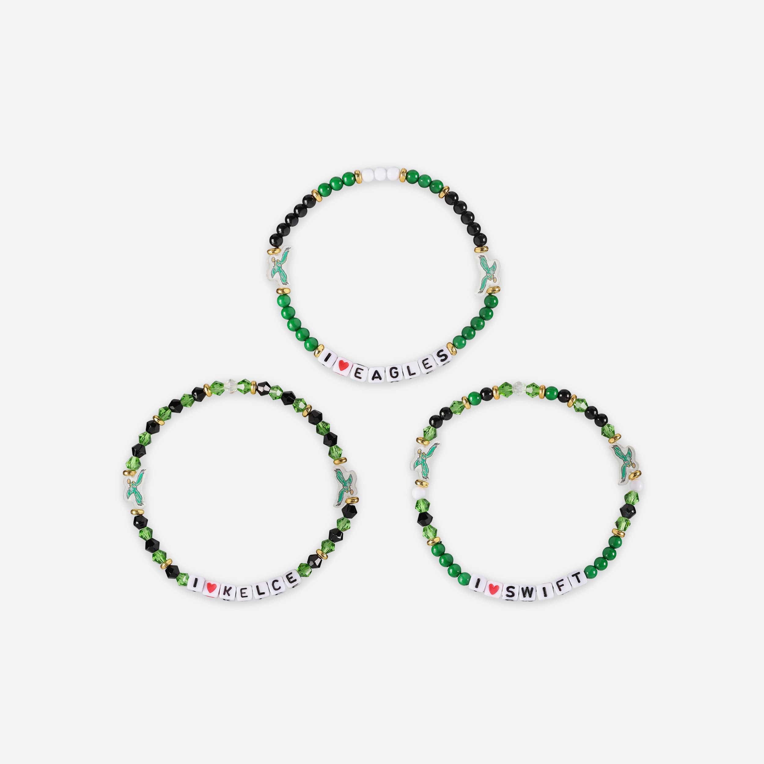 Jason Kelce & D'Andre Swift Philadelphia Eagles Kelly Green 3 Pack Player Friendship Bracelet - Image 3