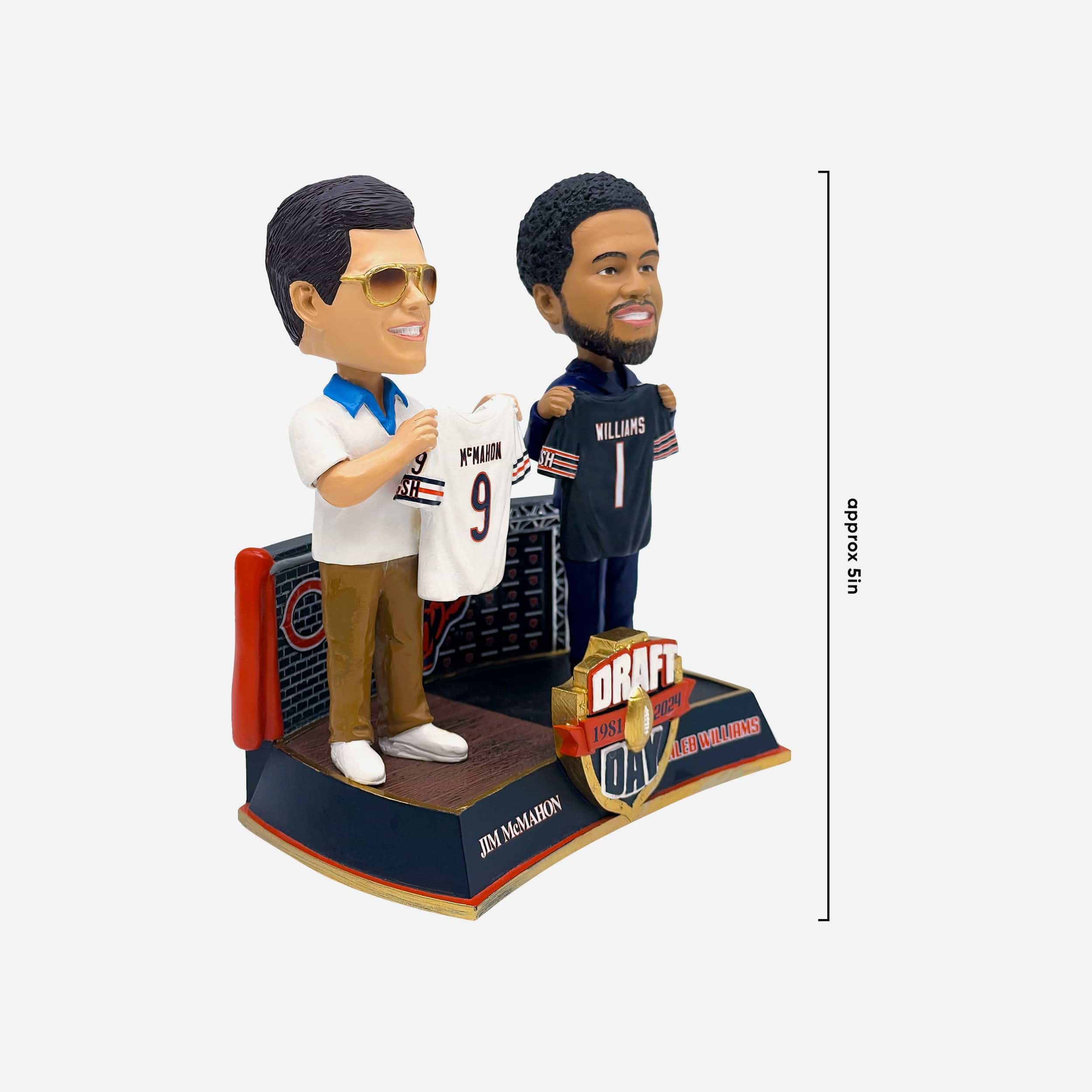 Jim McMahon & Caleb Williams Chicago Bears NFL Draft Then and Now Bobblehead - Image 5