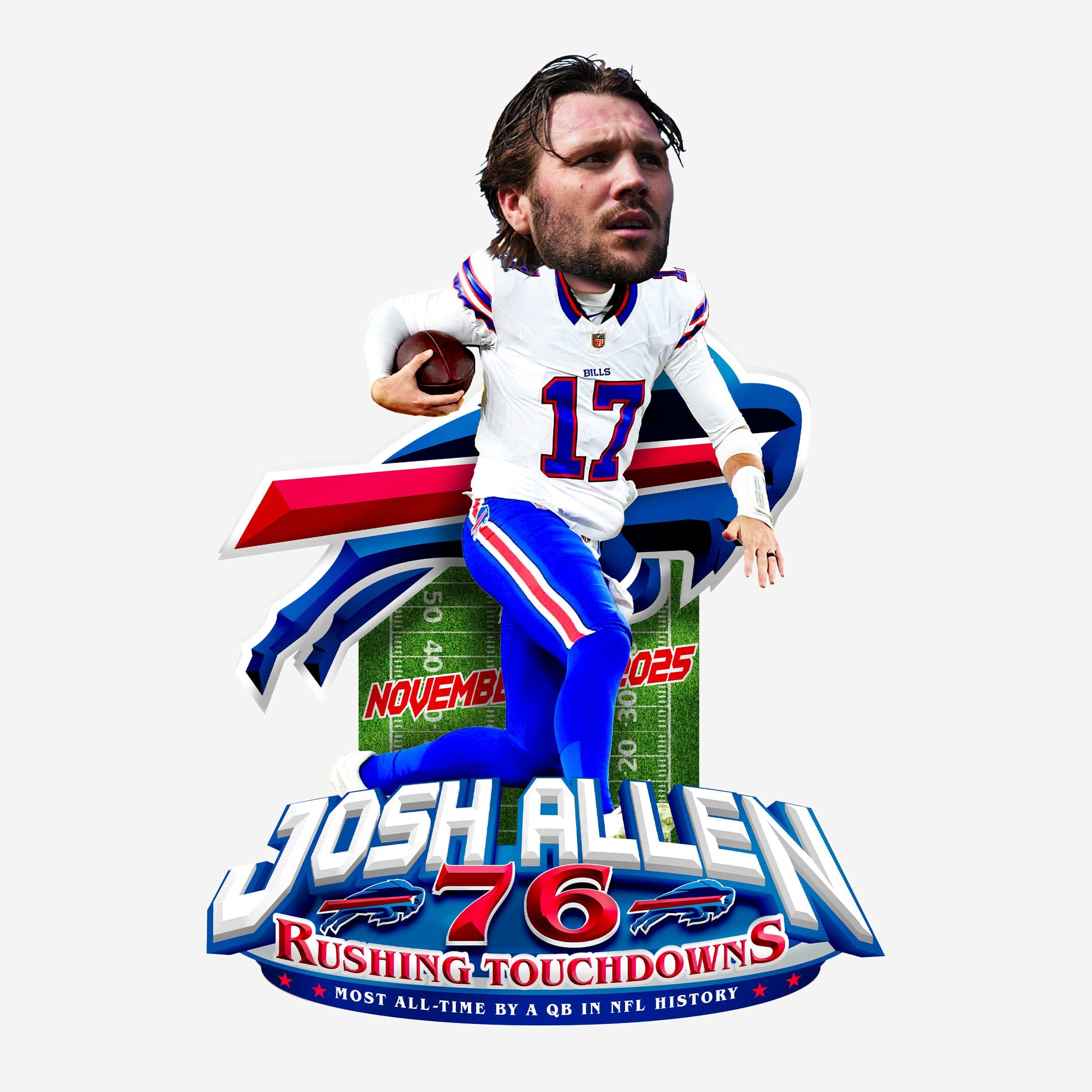 Josh Allen Buffalo Bills Most Quarterback Rushing Touchdowns NFL History Bobblehead