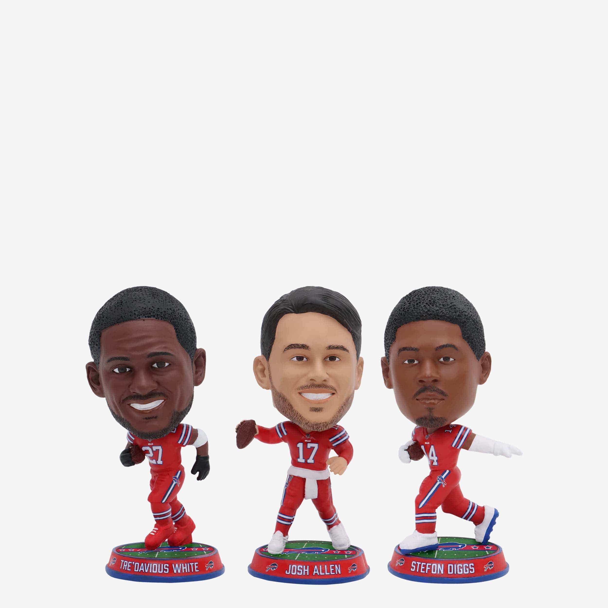 Josh Allen & Stefon Diggs & Tre'Davious White Buffalo Bills 3 Pack Field Stripe Mini Bighead Bobblehead Set