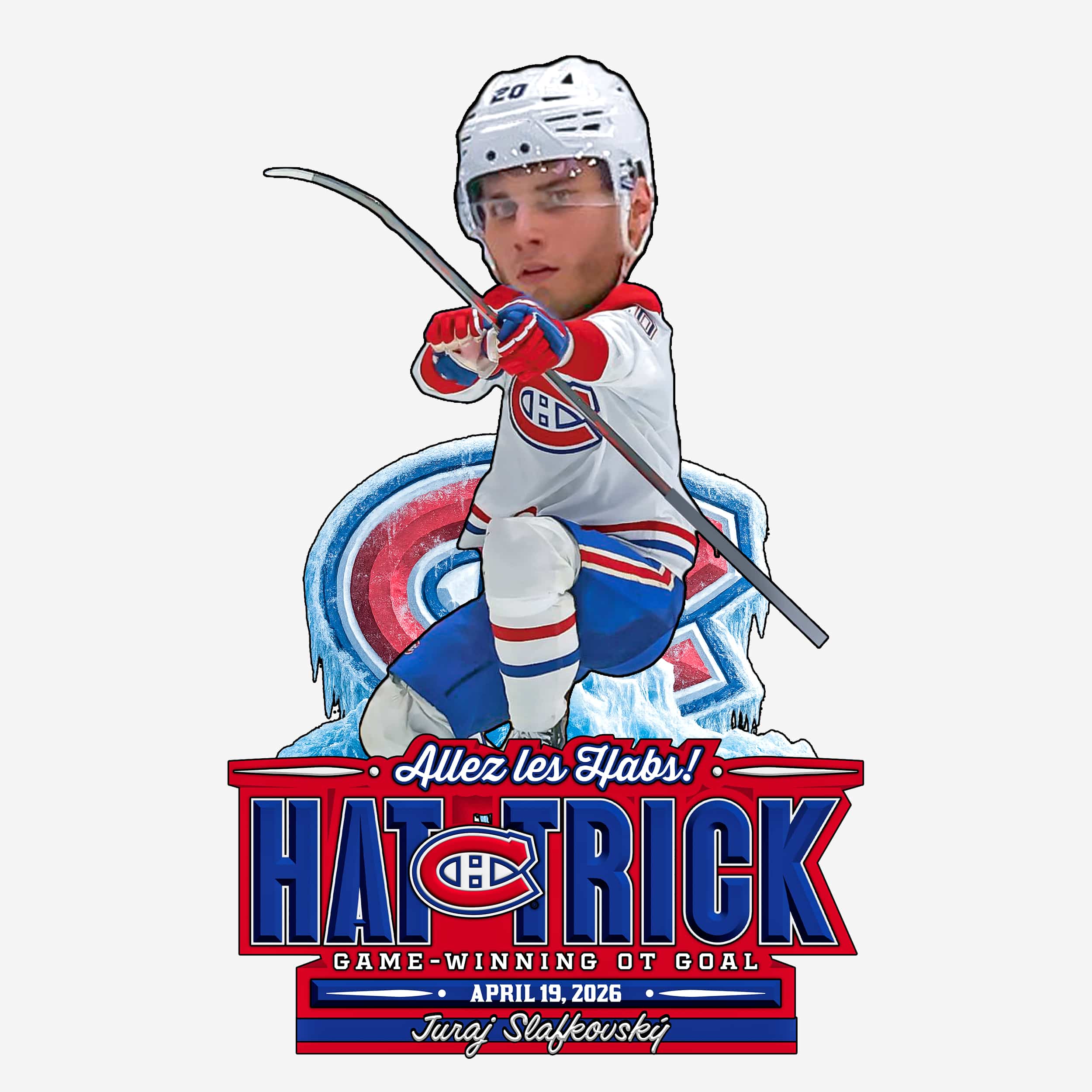 Juraj Slafkovsky Montreal Canadiens 2026 Playoffs Hat Trick Overtime Game Winner Bobblehead