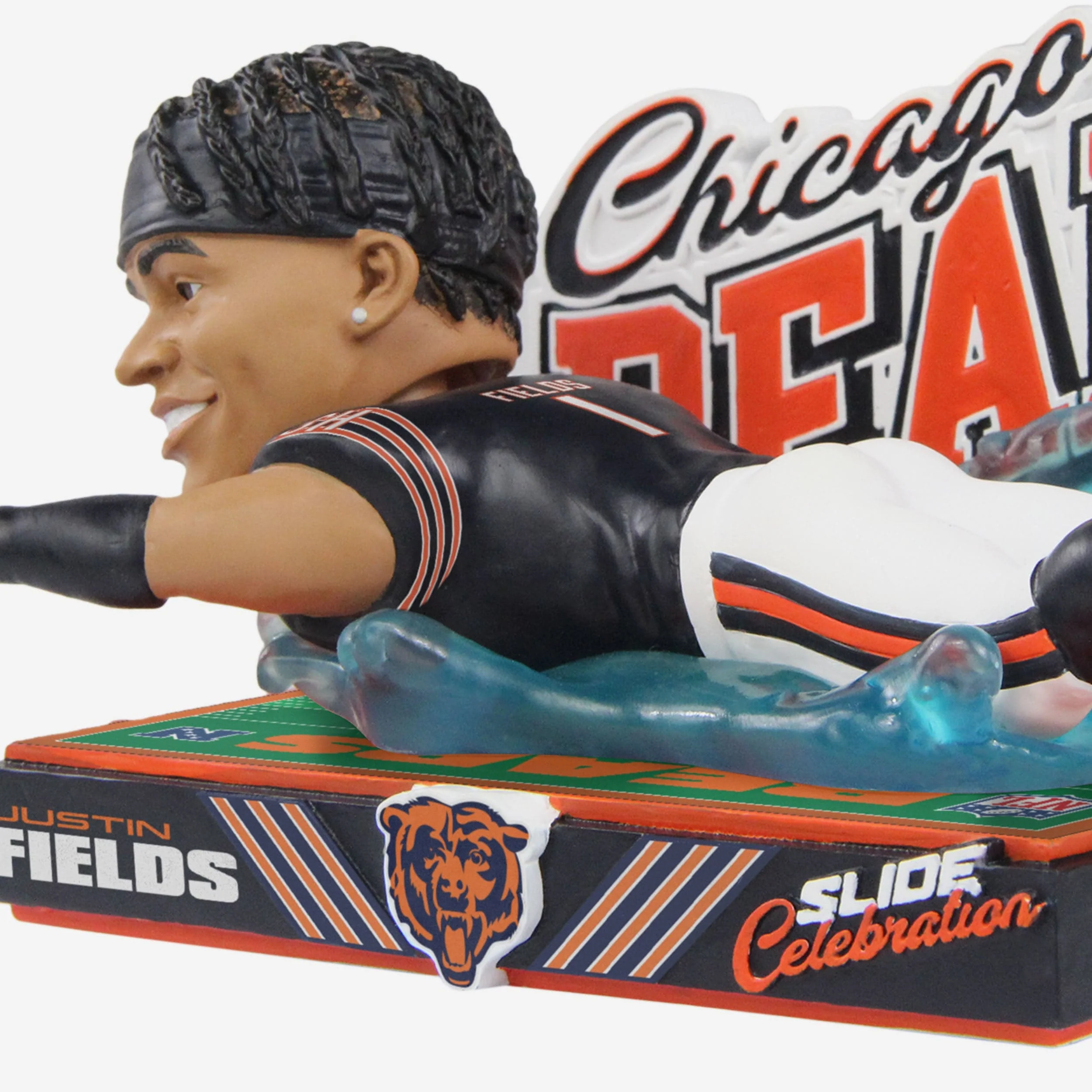 Justin Fields Chicago Bears Sliding In The Rain Victory Celebration Bobblehead - Image 3