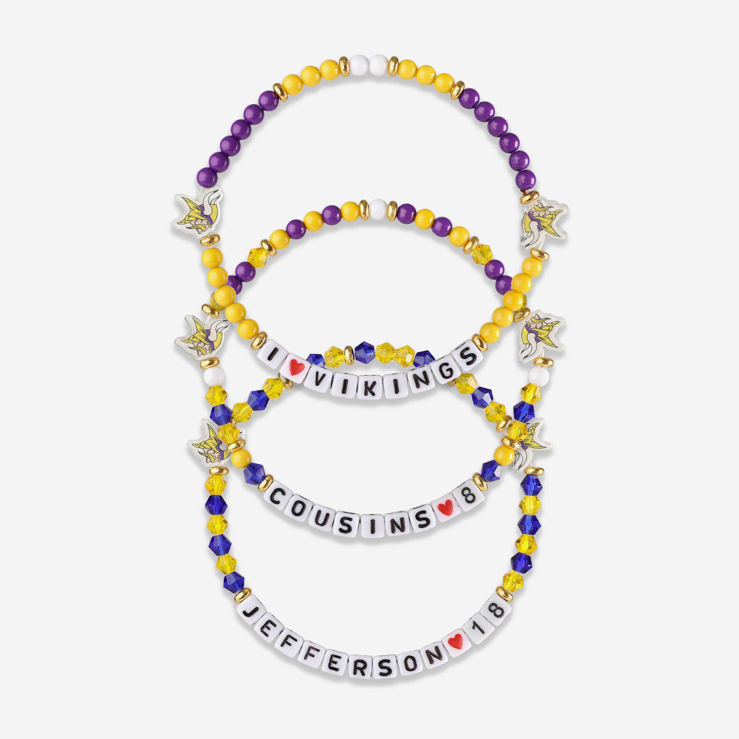 Justin Jefferson & Kirk Cousins Minnesota Vikings 3 Pack Player Friendship Bracelet