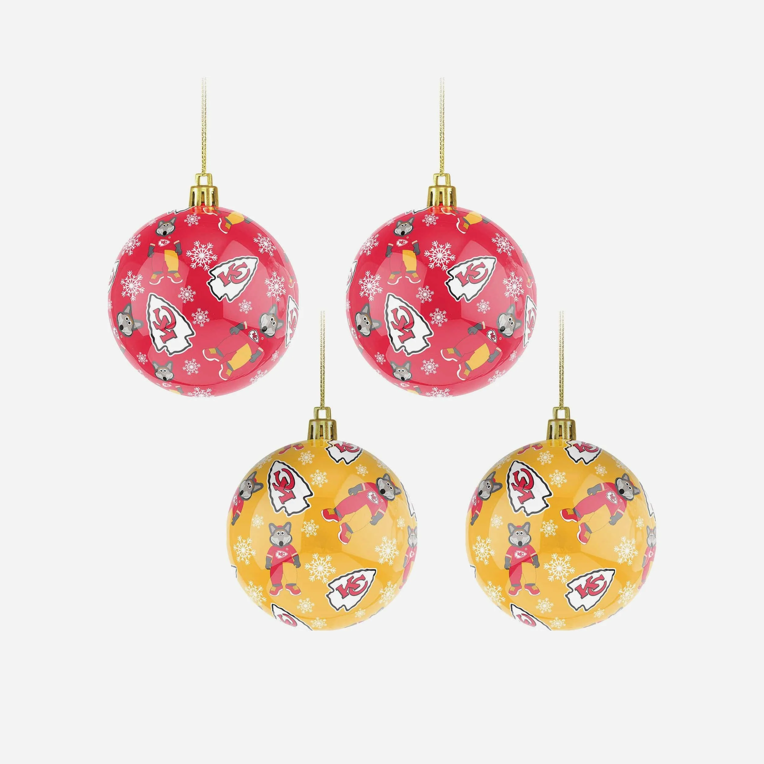 Kansas City Chiefs 4 Pack Ball Mascot Ornament Set