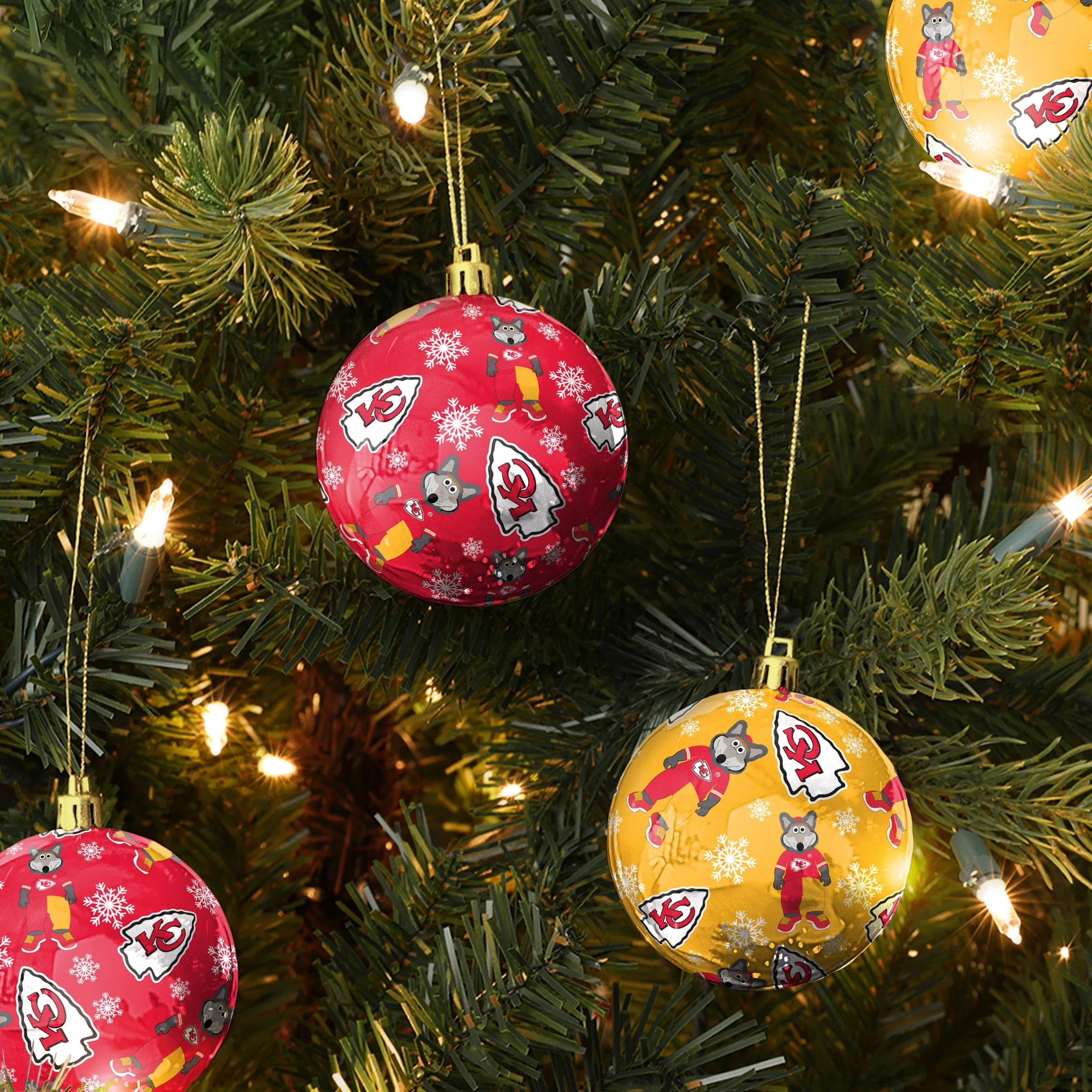 Kansas City Chiefs 4 Pack Ball Mascot Ornament Set - Image 2