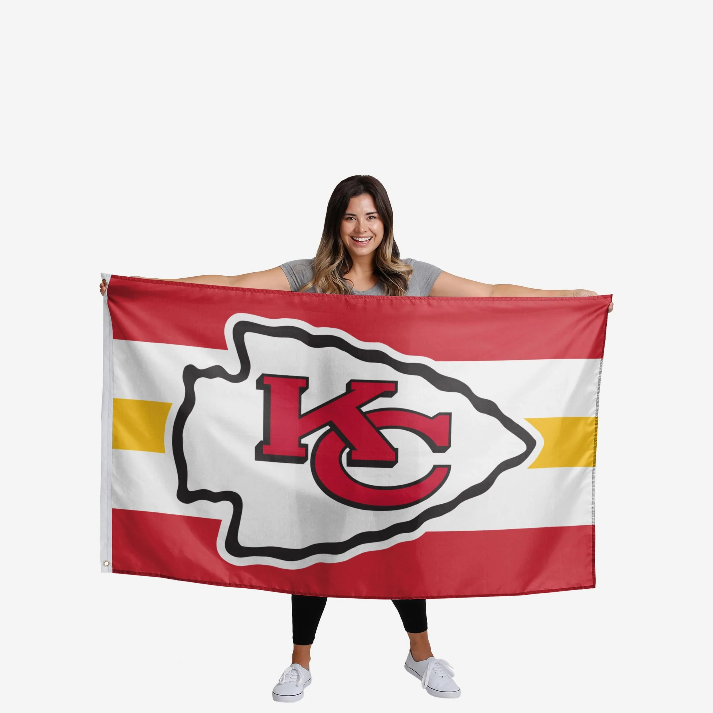 Kansas City Chiefs Big Logo Team Stripe Horizontal Flag - Image 2