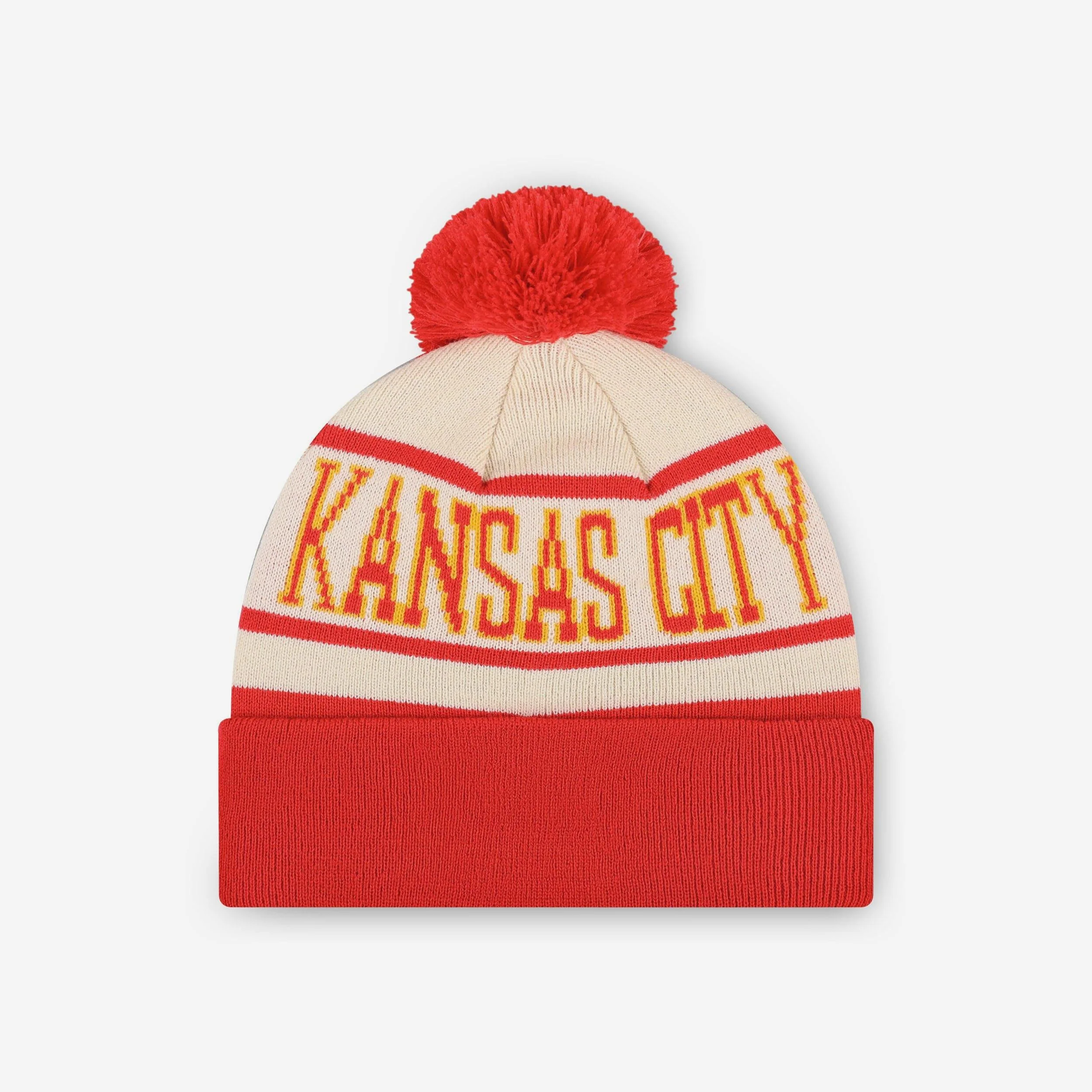 Kansas City Chiefs Heritage Stripe Primary Logo Pom Beanie - Image 2
