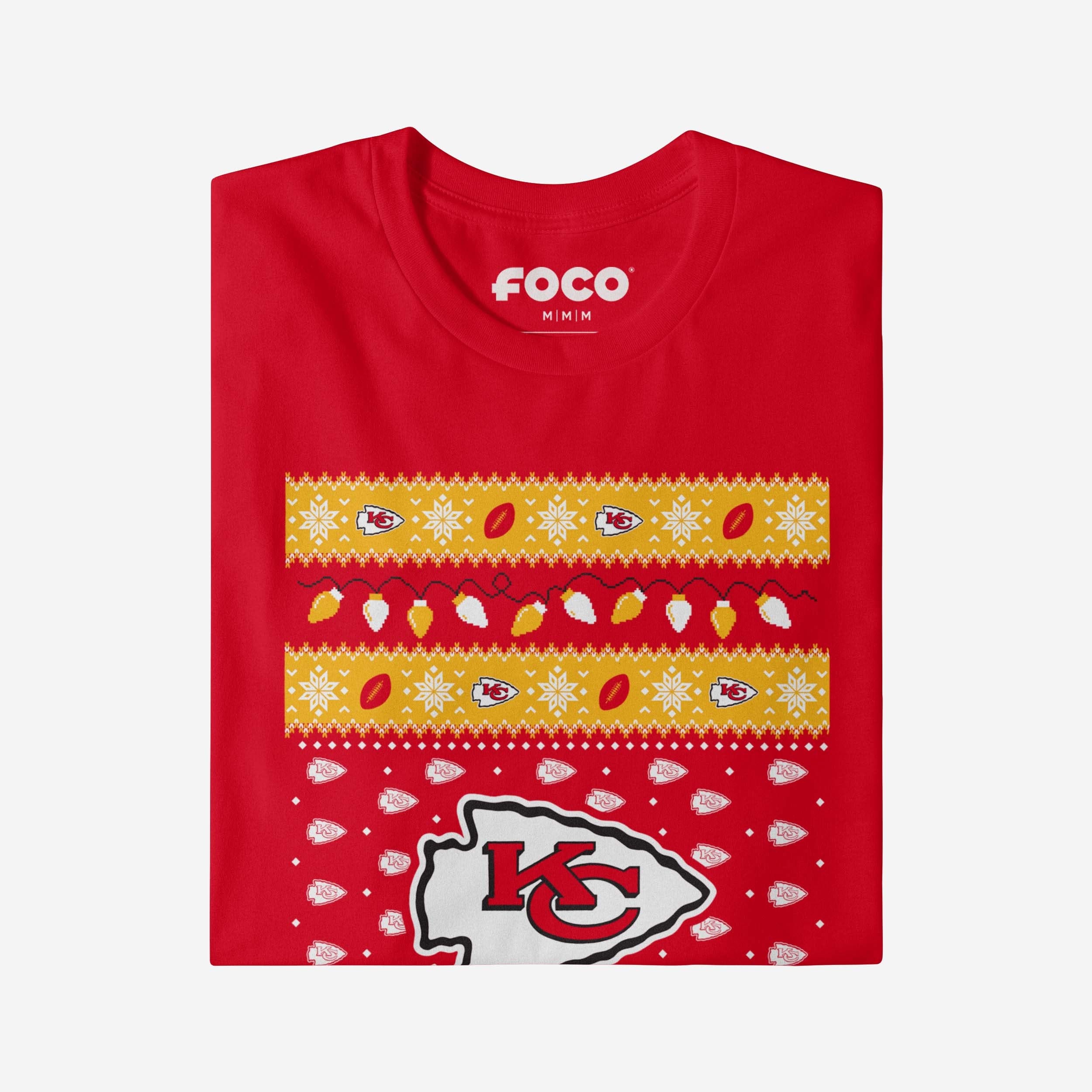 Kansas City Chiefs Holiday Lights Sweater Long Sleeve T-Shirt - Image 4