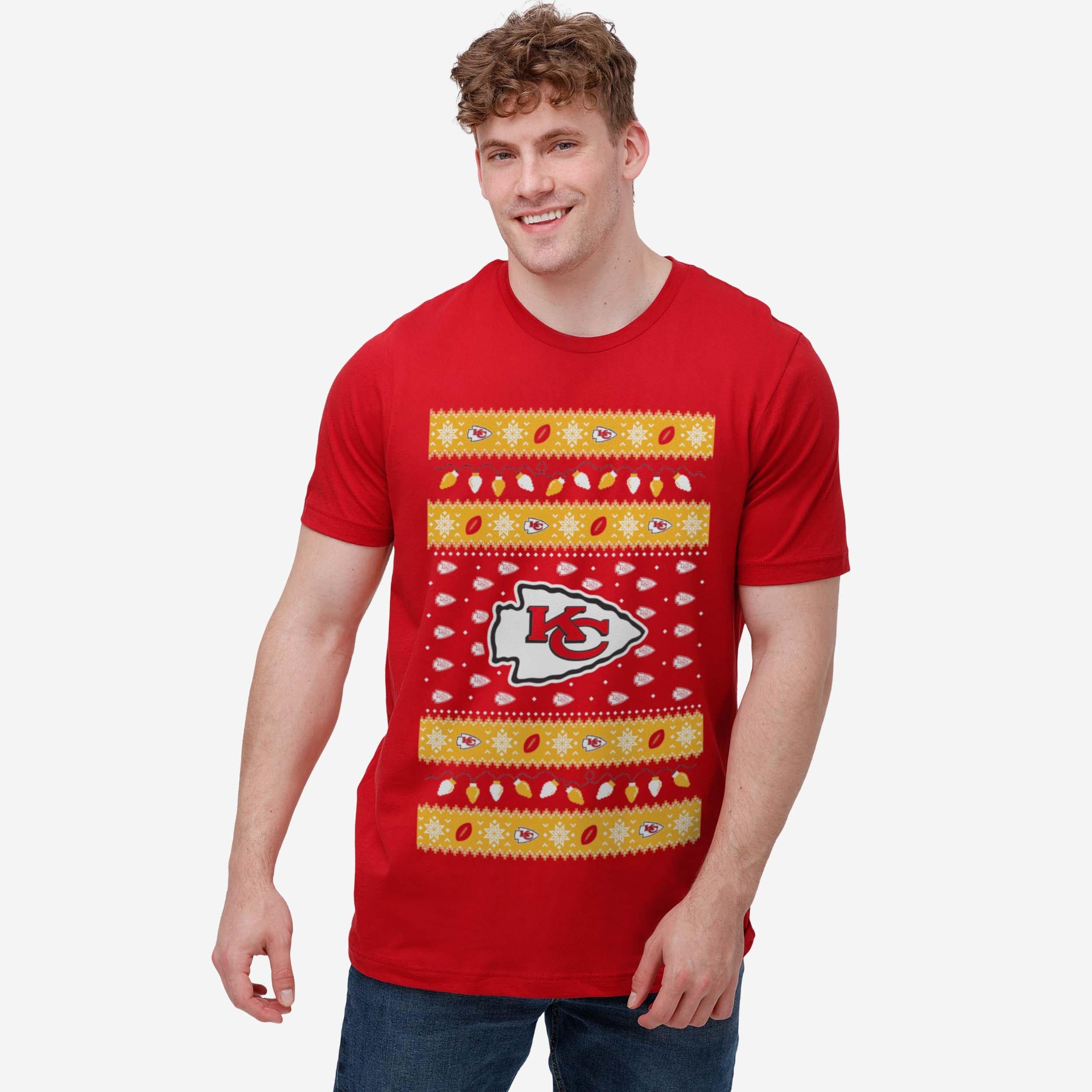 Kansas City Chiefs Holiday Lights Sweater T-Shirt - Image 2
