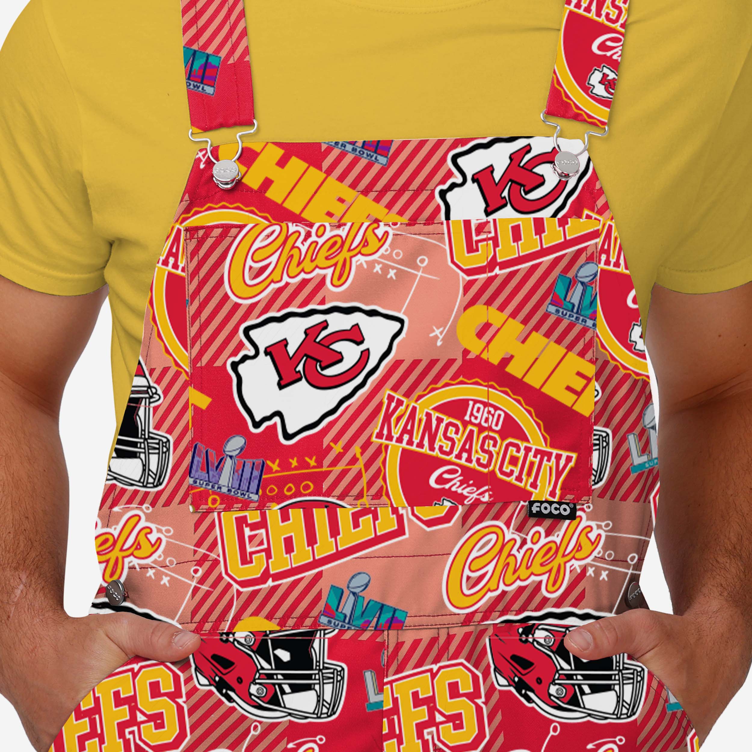 Kansas City Chiefs Mens Historic Print Bib Overalls - Image 4