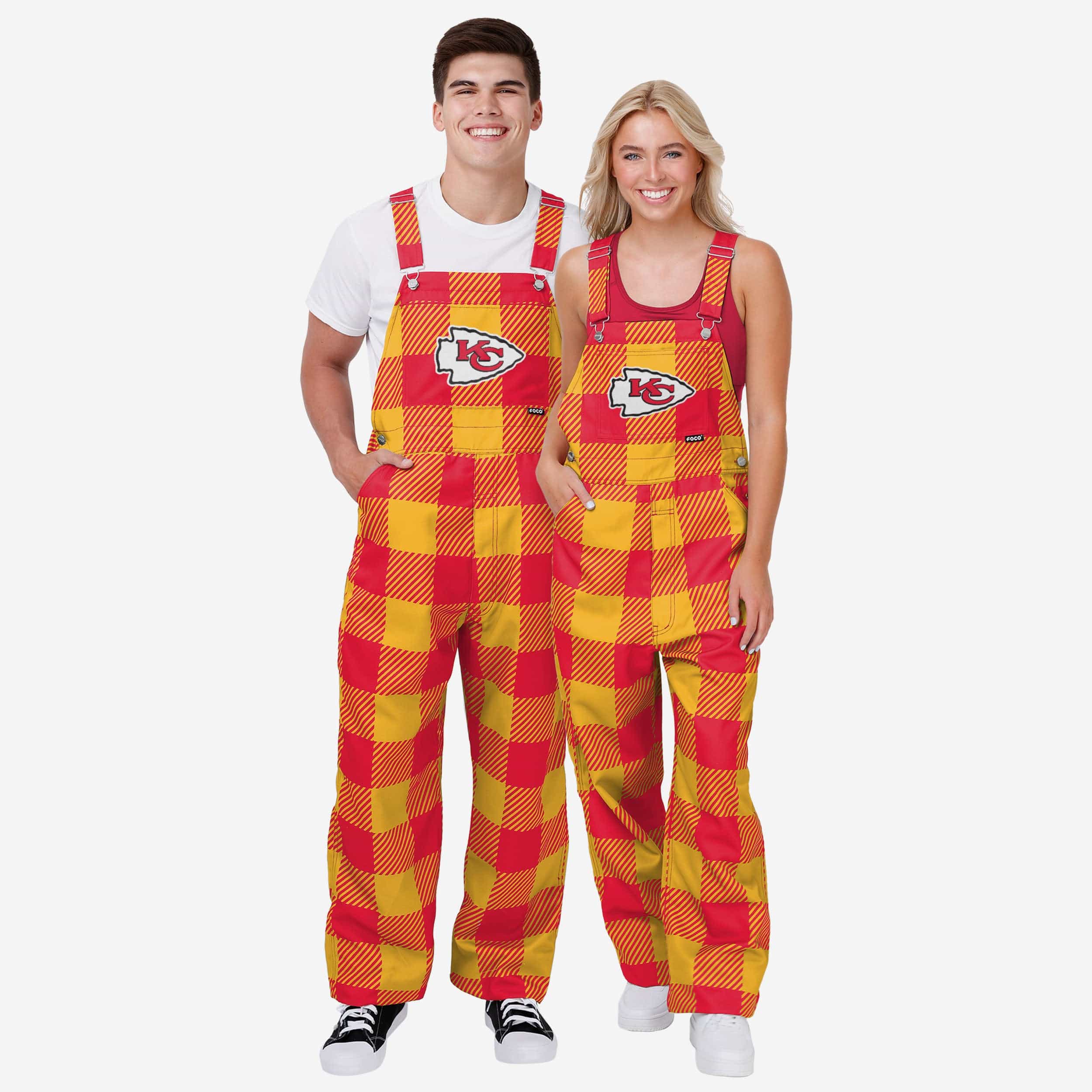 Kansas City Chiefs Mens Plaid Bib Overalls - Image 3