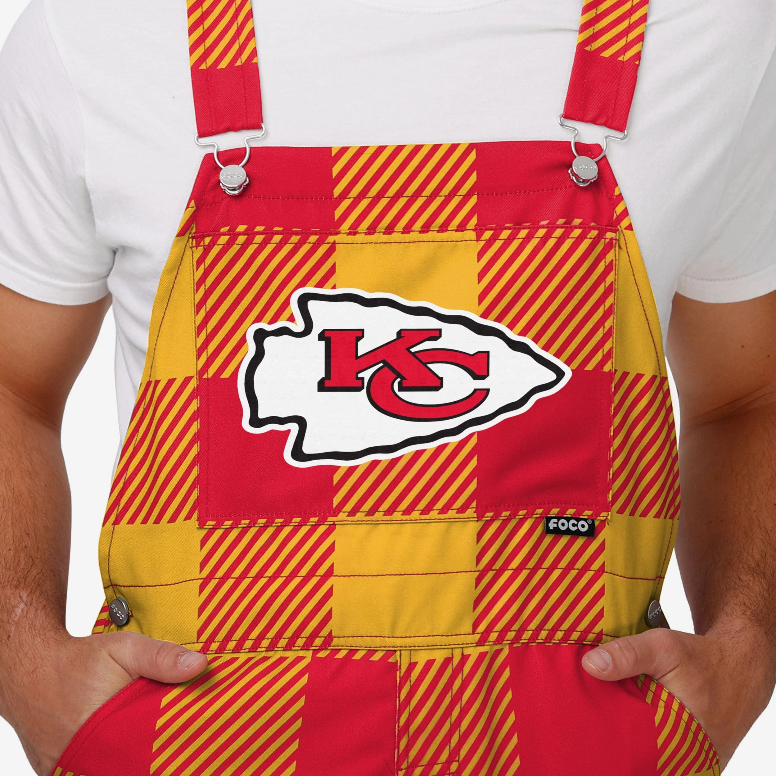 Kansas City Chiefs Mens Plaid Bib Overalls - Image 4