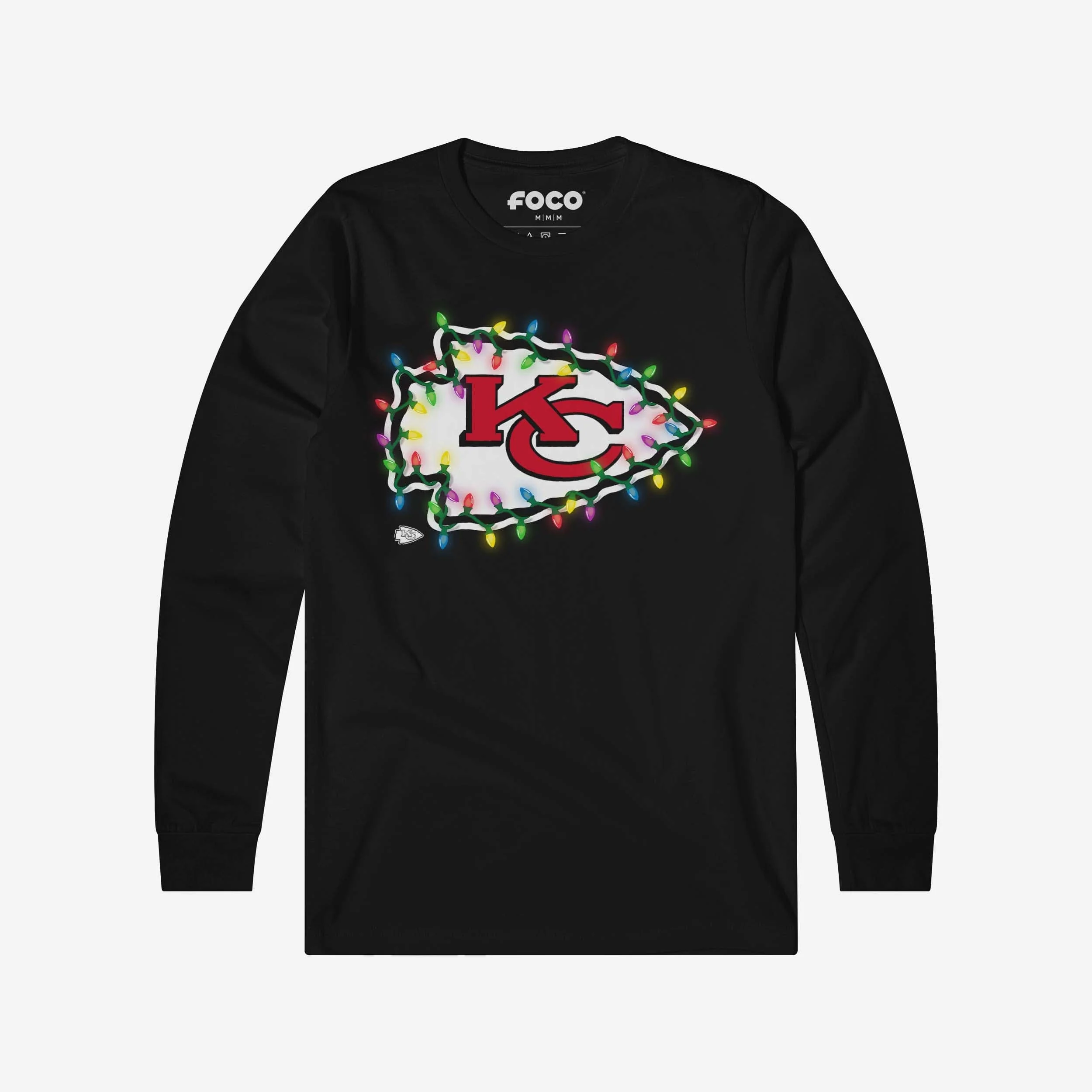 Kansas City Chiefs Primary Logo Holiday Lights Long Sleeve T-Shirt