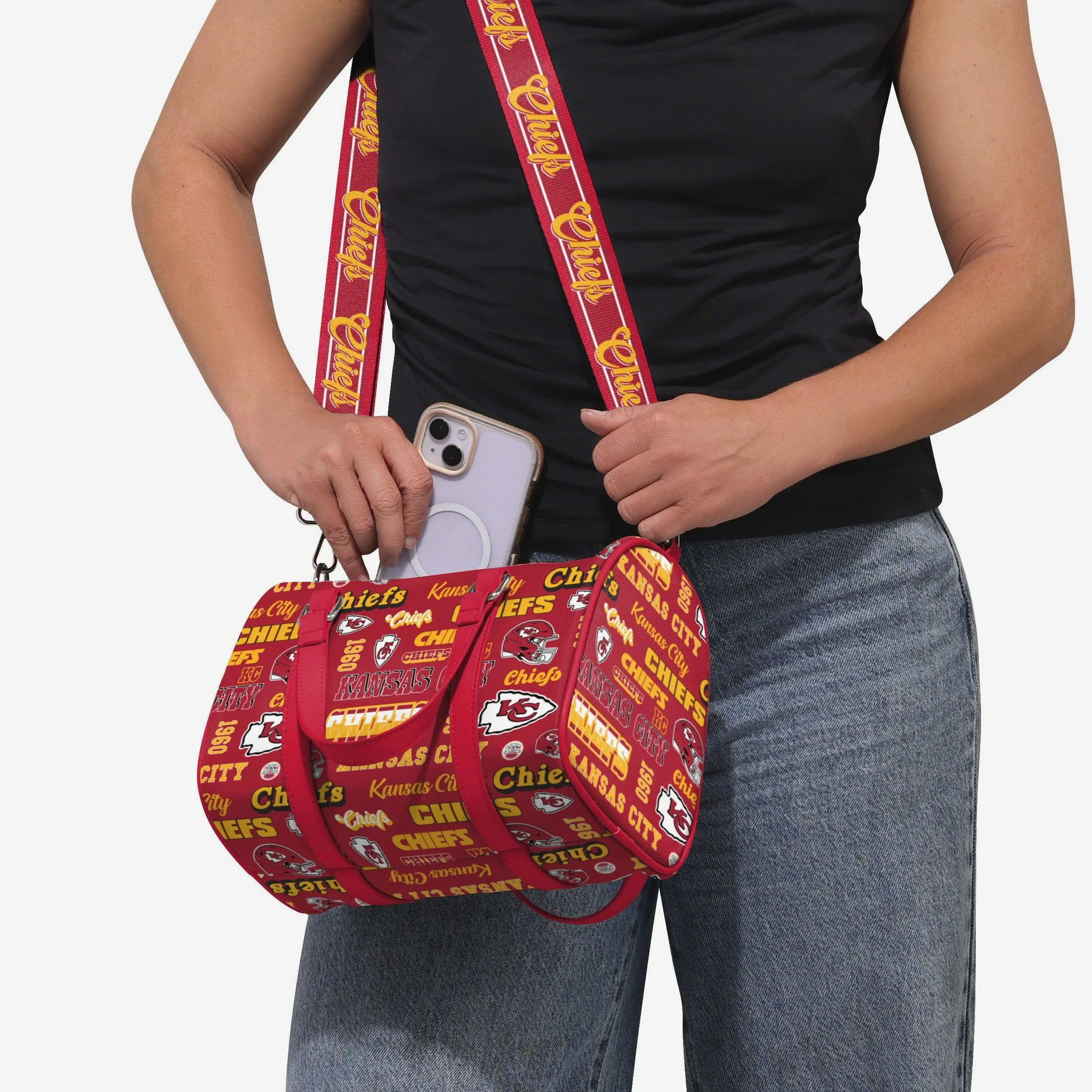 Kansas City Chiefs Repeat Retro Print Nylon Medium Barrel Bag - Image 3