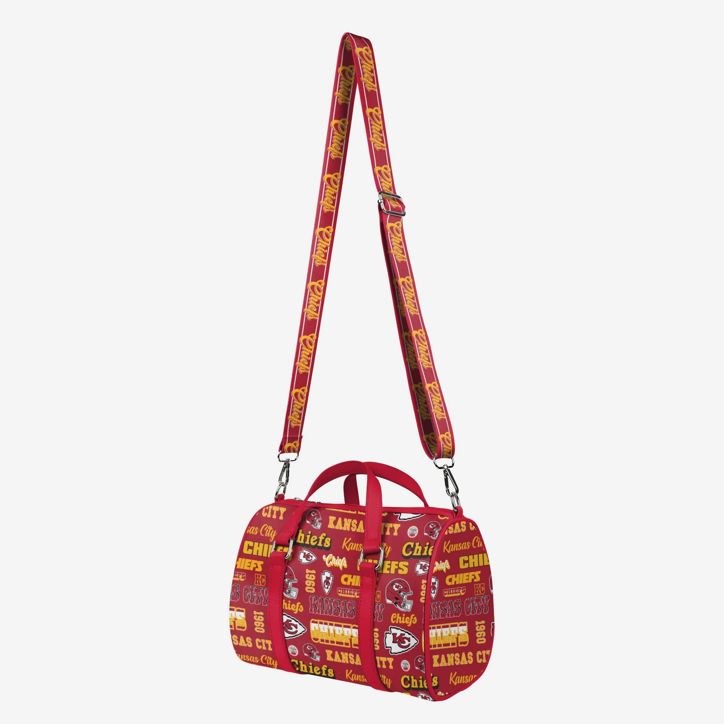 Kansas City Chiefs Repeat Retro Print Nylon Medium Barrel Bag - Image 4