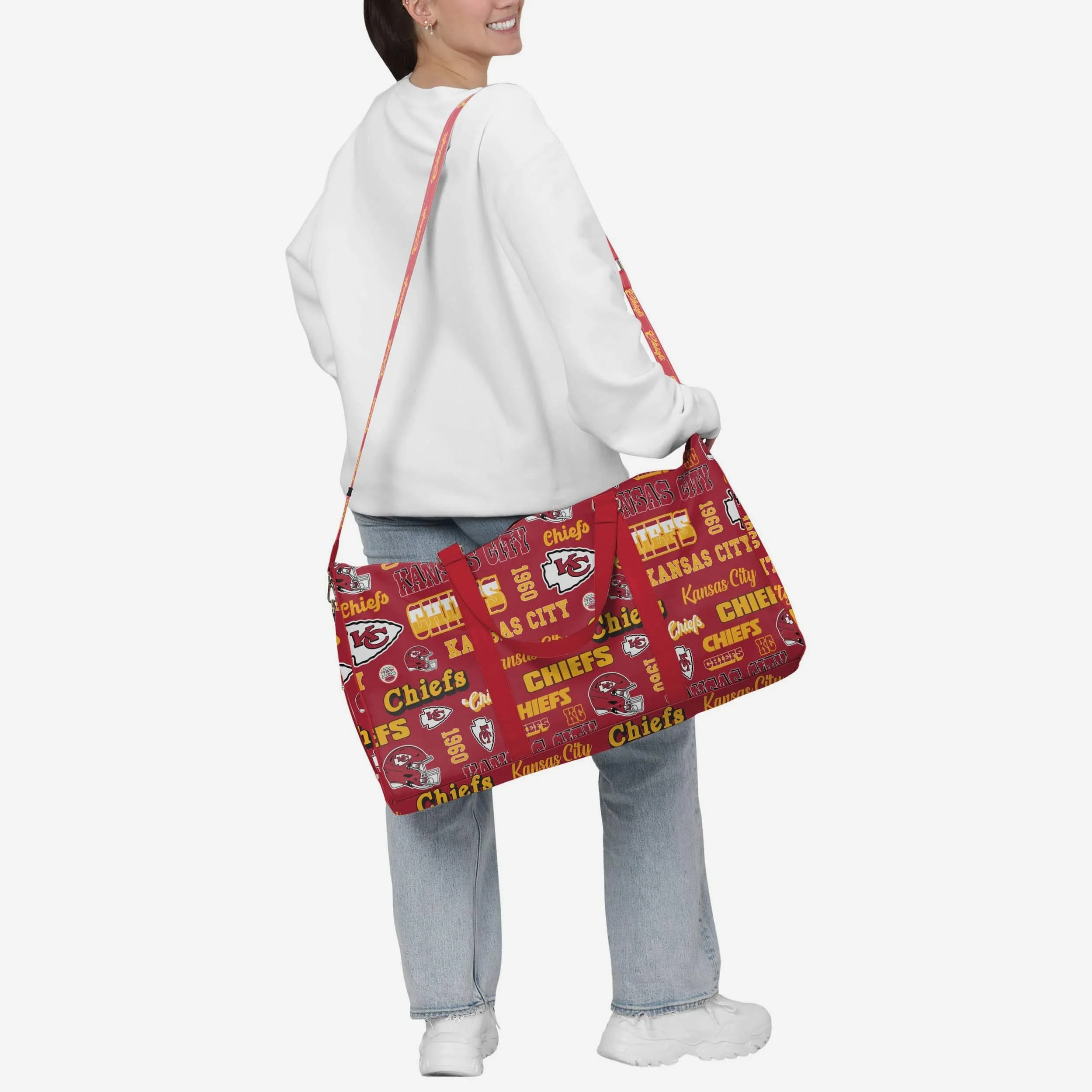 Kansas City Chiefs Repeat Retro Print Nylon Weekender Duffle Bag - Image 3